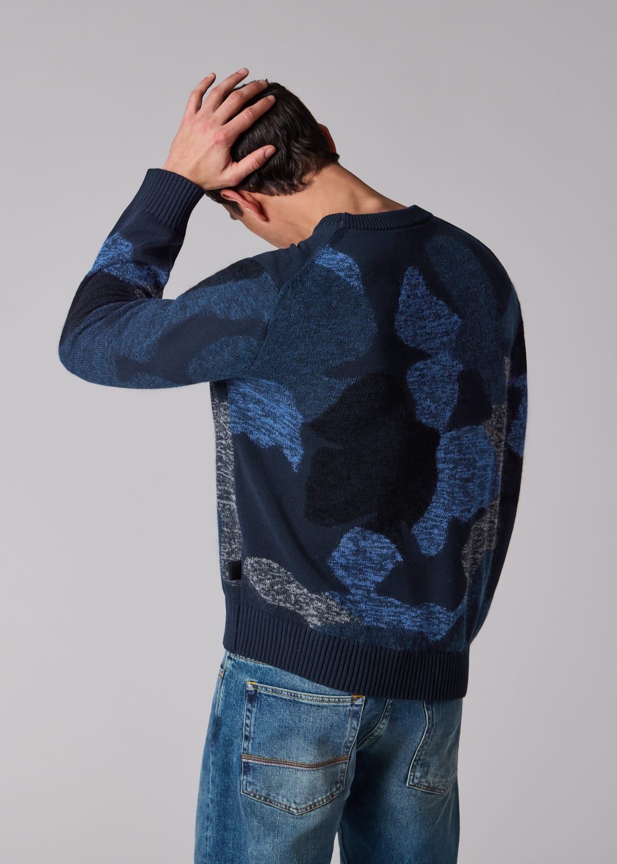 Men's Navy Cotton-Mohair Floral Sweater