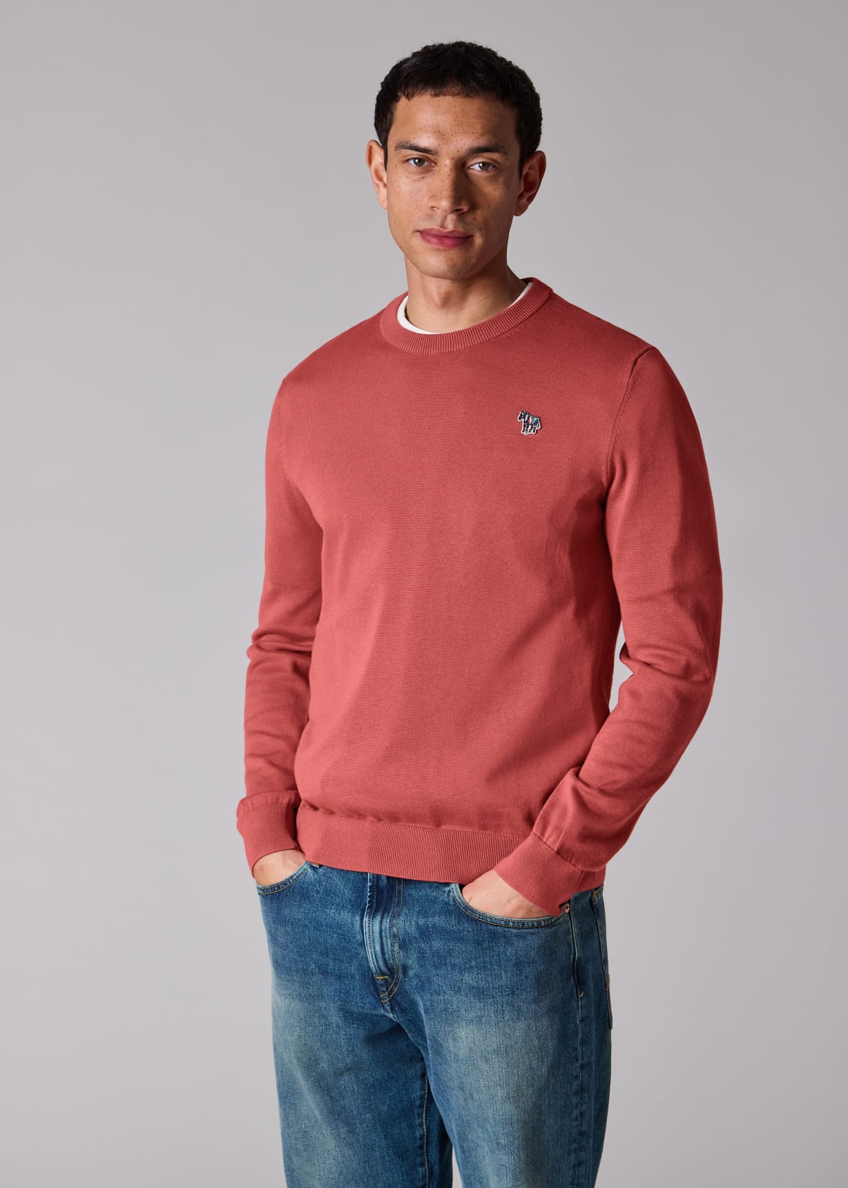 Men's Salmon Pink Organic Cotton Zebra Logo Sweater