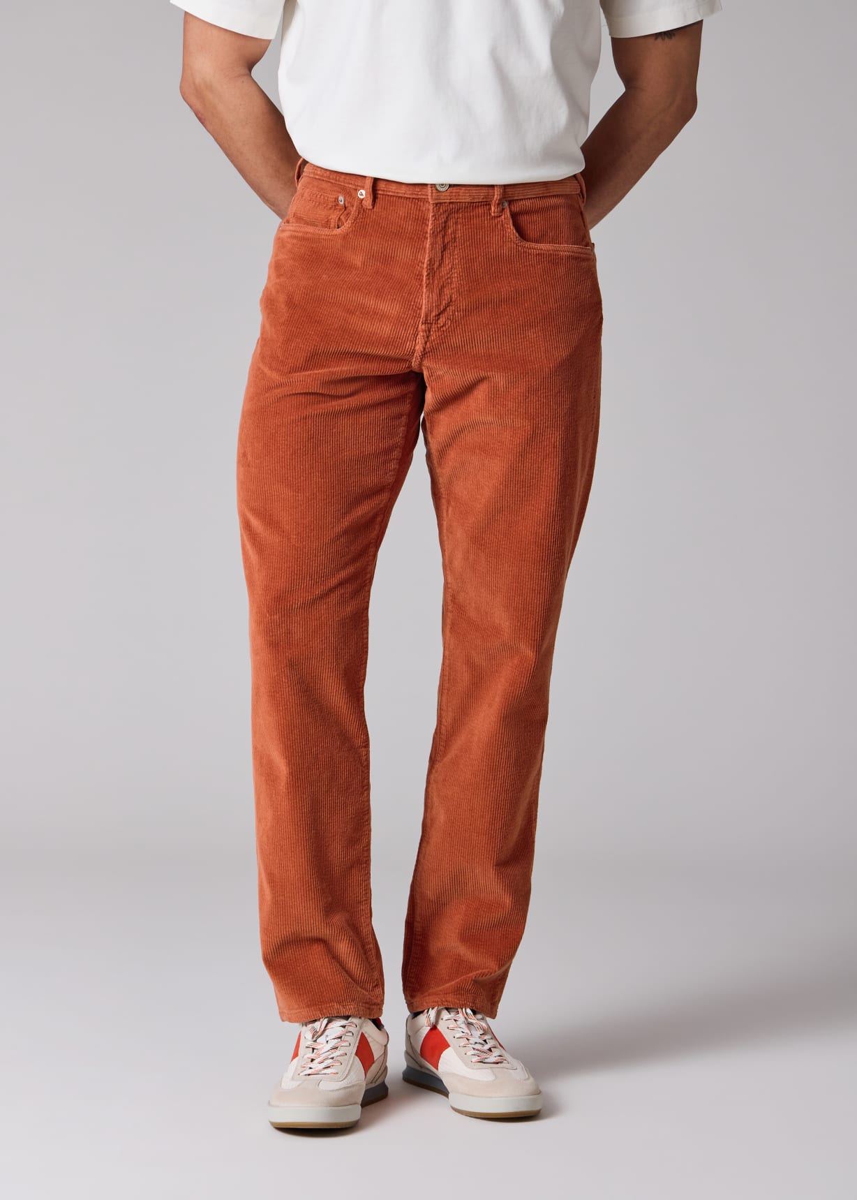 Men's Relaxed Tapered-Fit Rust Orange Corduroy Trousers