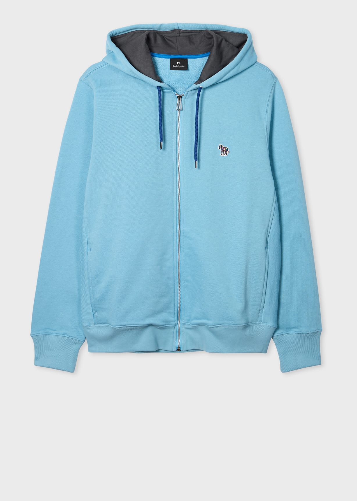 Men's Sky Blue Cotton Zip-Front Zebra Logo Hoodie