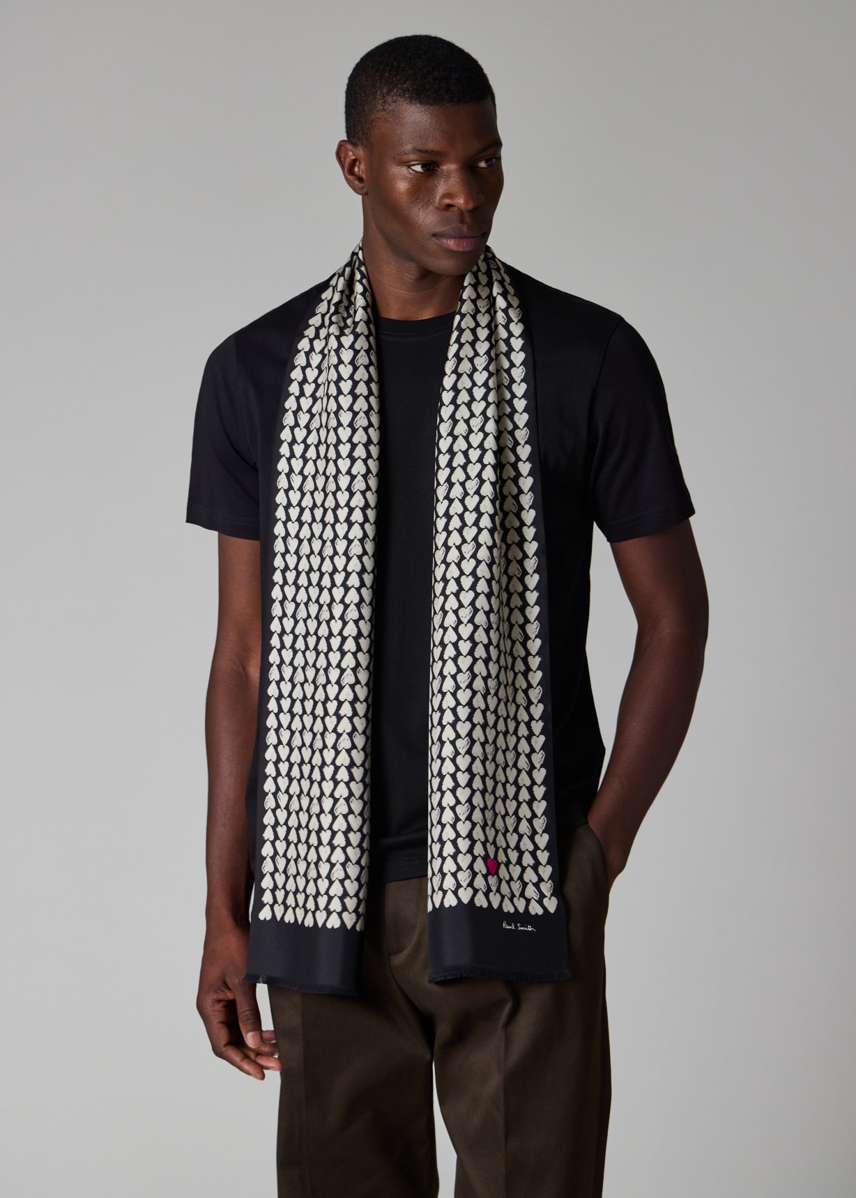 Black Silk 'Valentine's Heart' Print Scarf