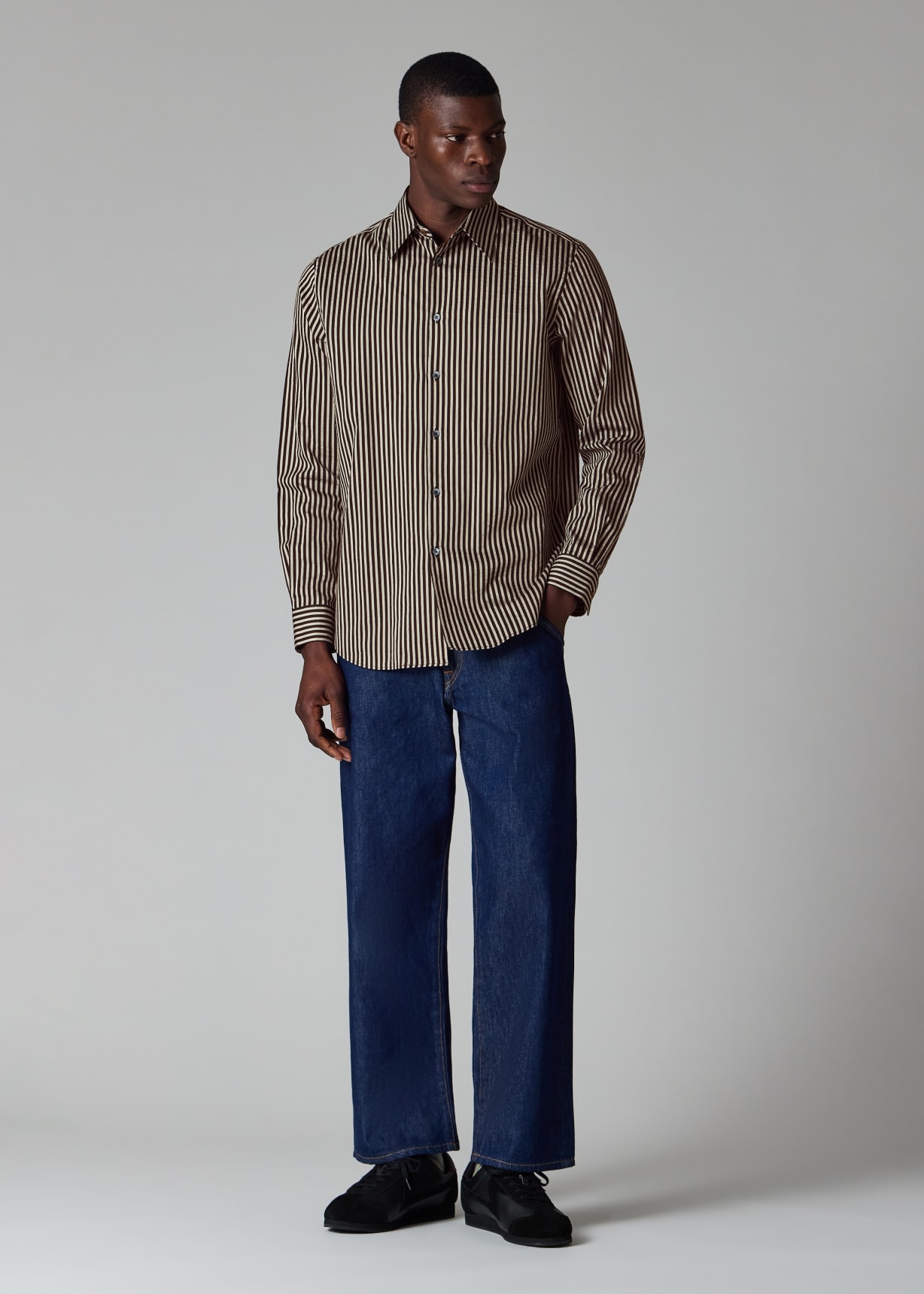Men's Black Stripe Cotton-Silk Shirt