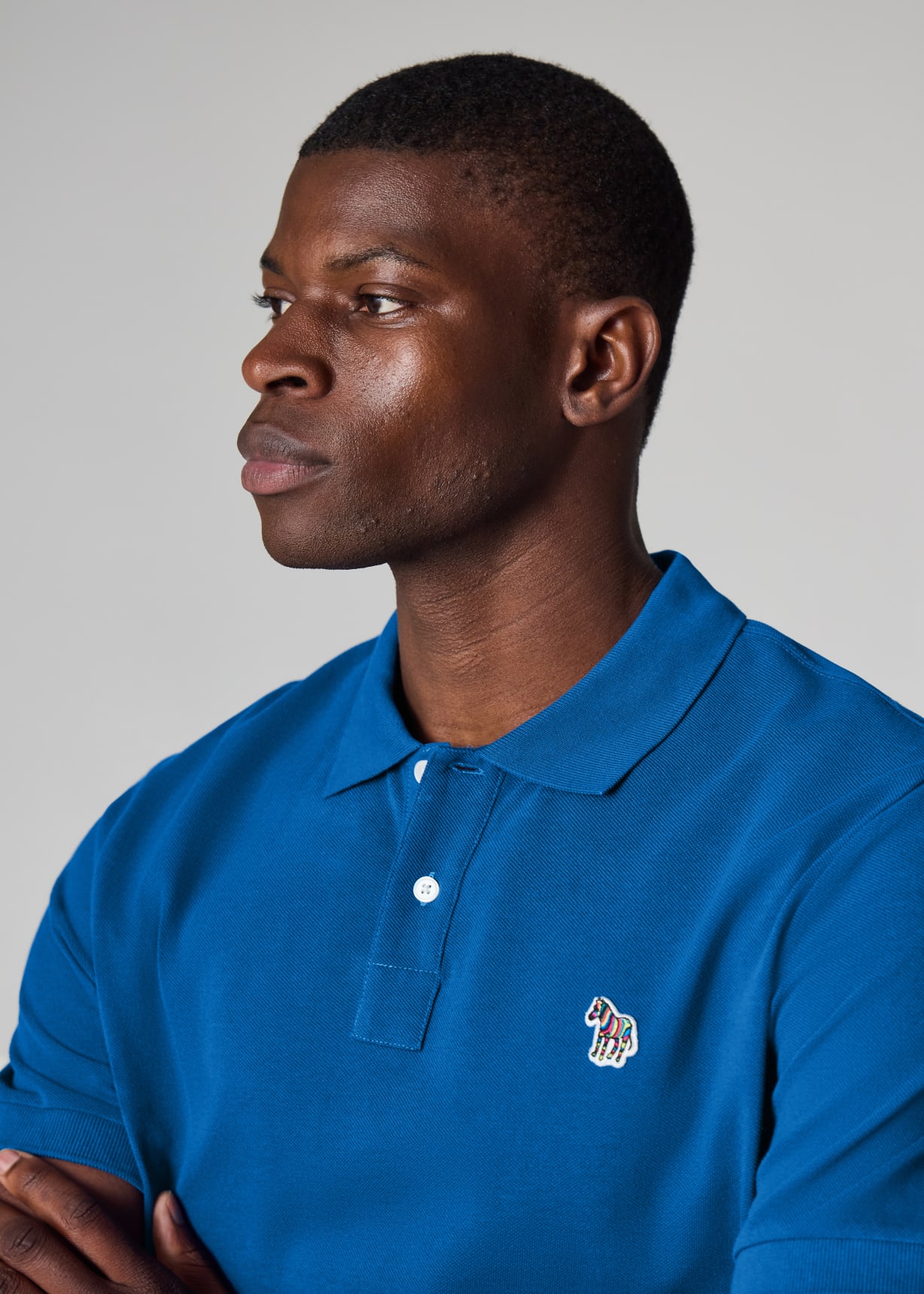 Men's Mid Blue Organic Cotton Zebra Polo Shirt