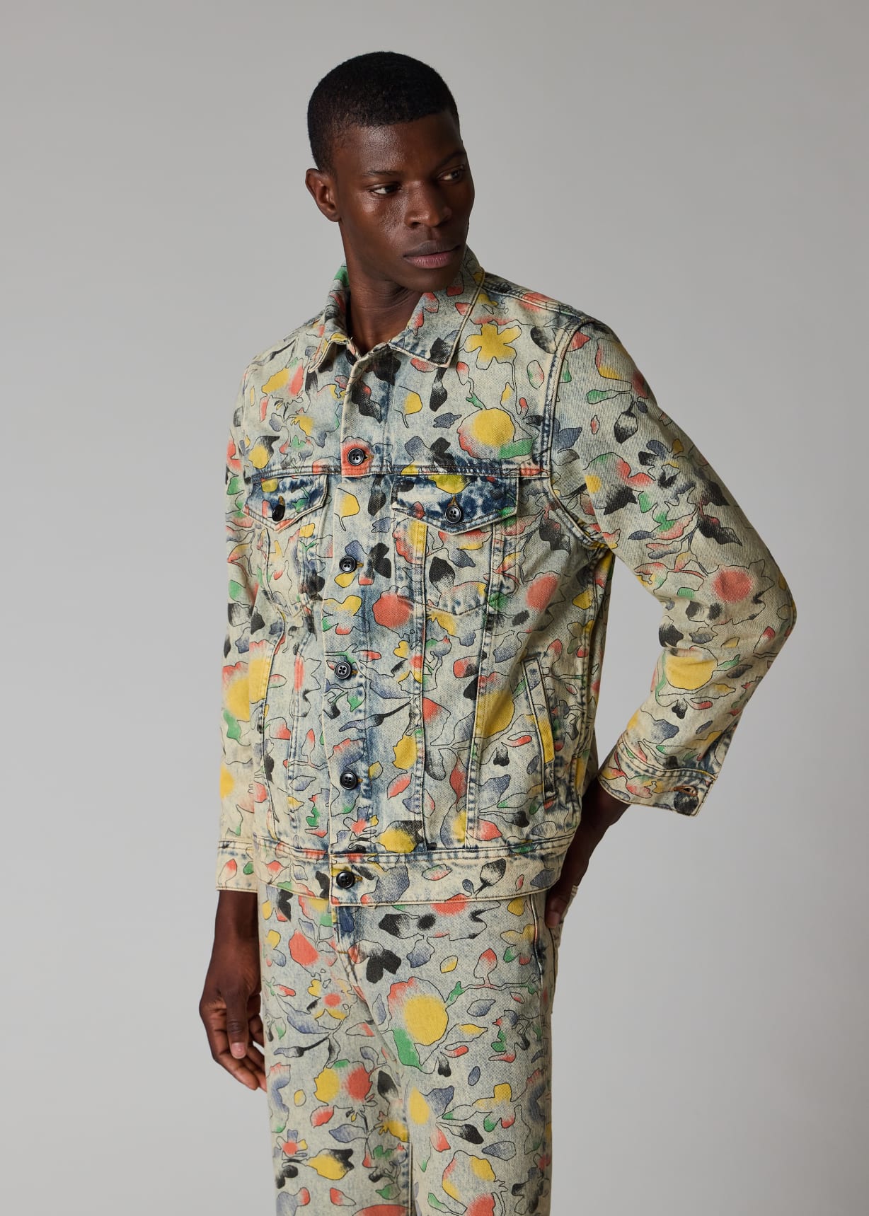 Men's 'Good Fortune Floral' Print Denim Jacket