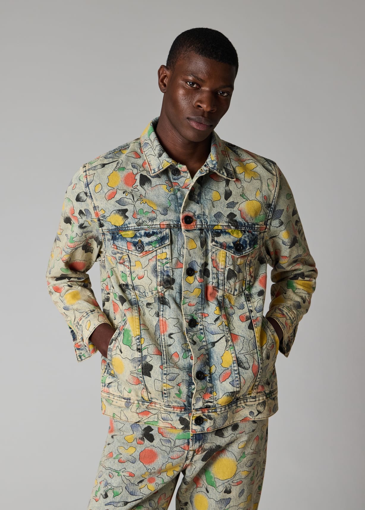 Men's 'Good Fortune Floral' Print Denim Jacket