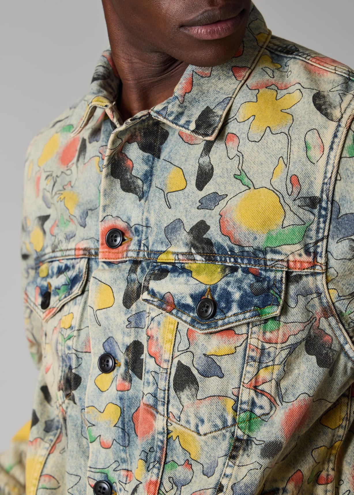 Men's 'Good Fortune Floral' Print Denim Jacket