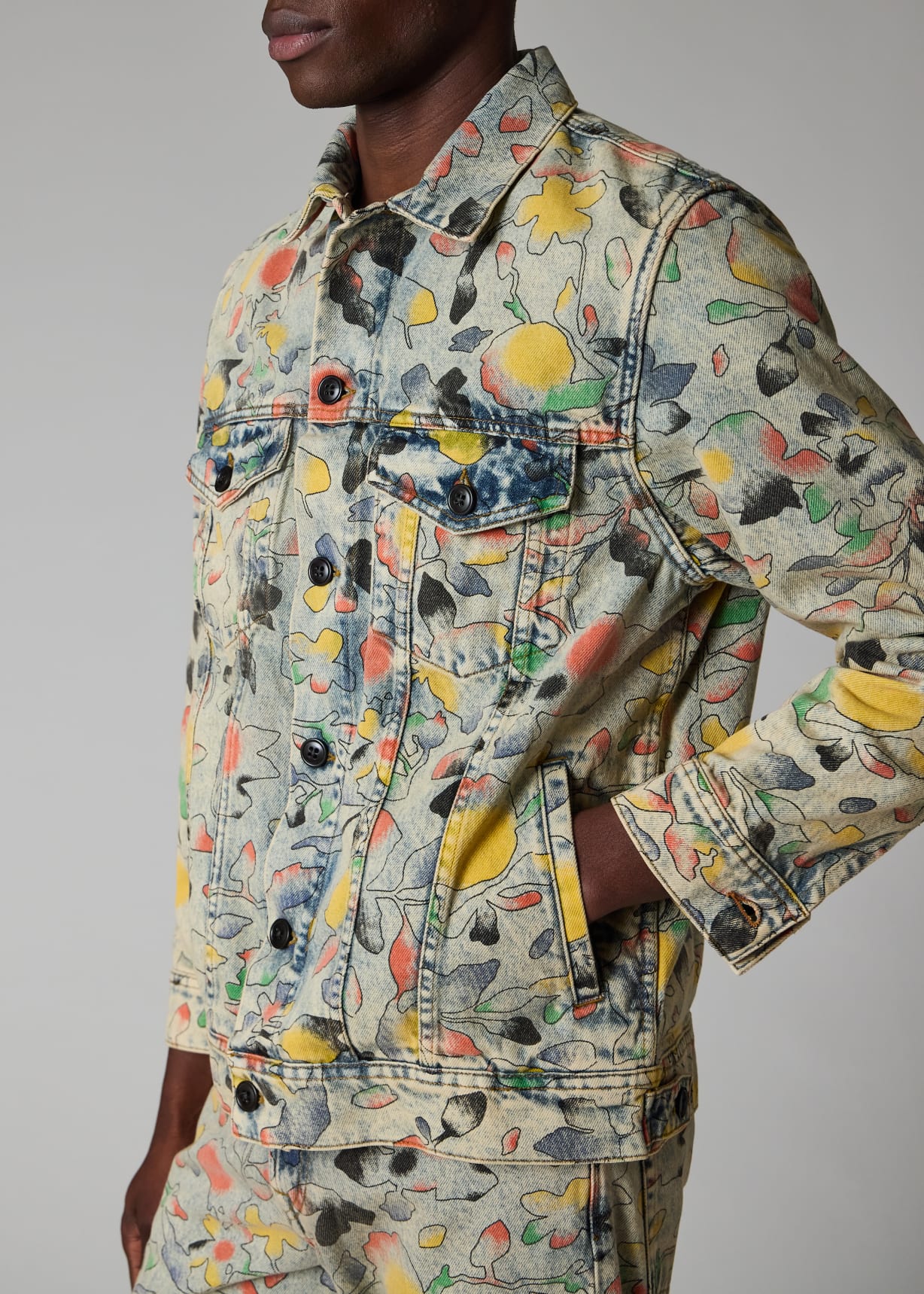 Men's 'Good Fortune Floral' Print Denim Jacket