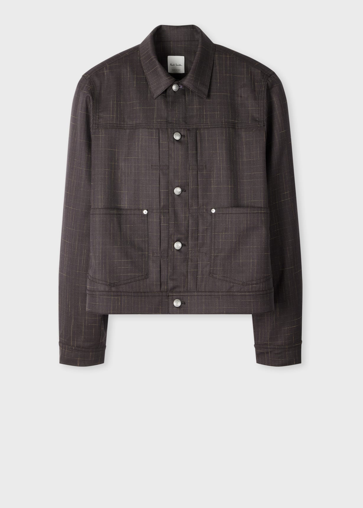 Men's Aubergine Wool Check Trucker Jacket