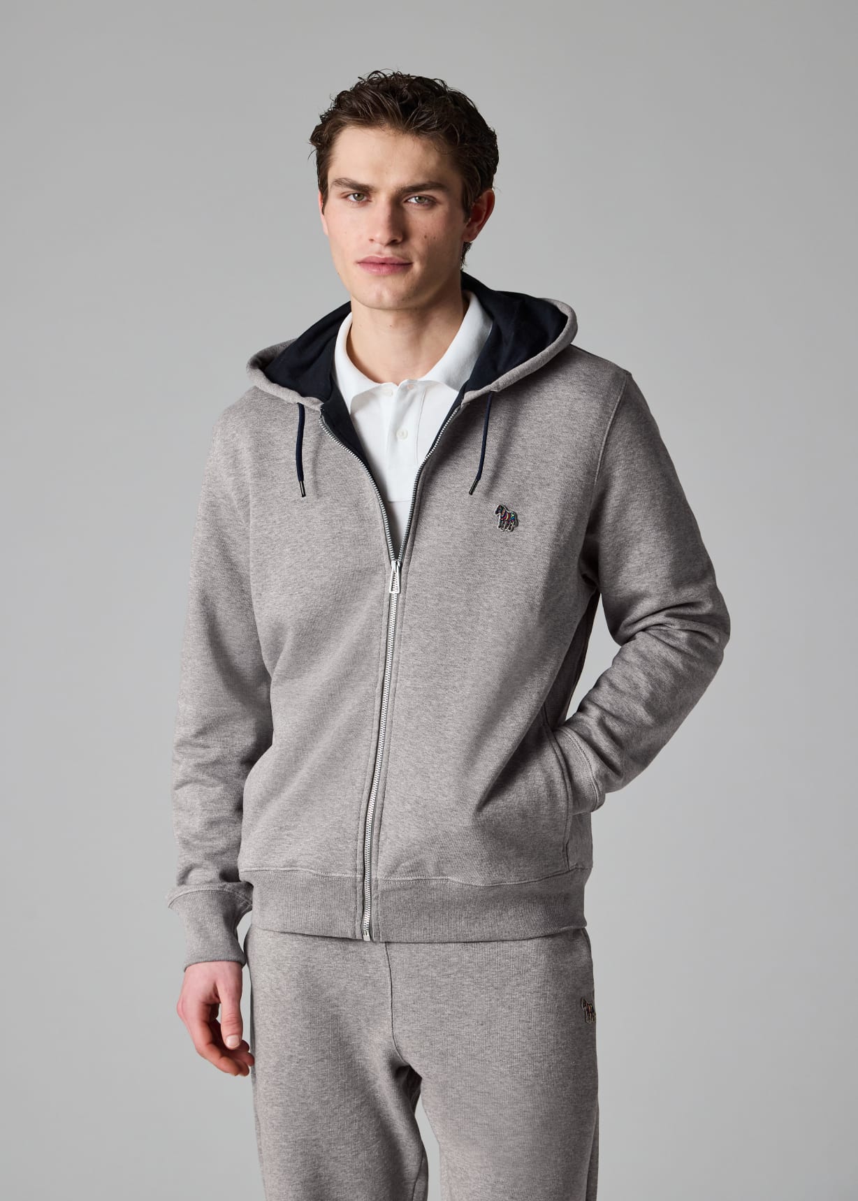 Paul SmithダークグレーLサイズ ジップアップ スウェットセットアップ Grey Cotton Zip-Front Zebra Logo Hoodie