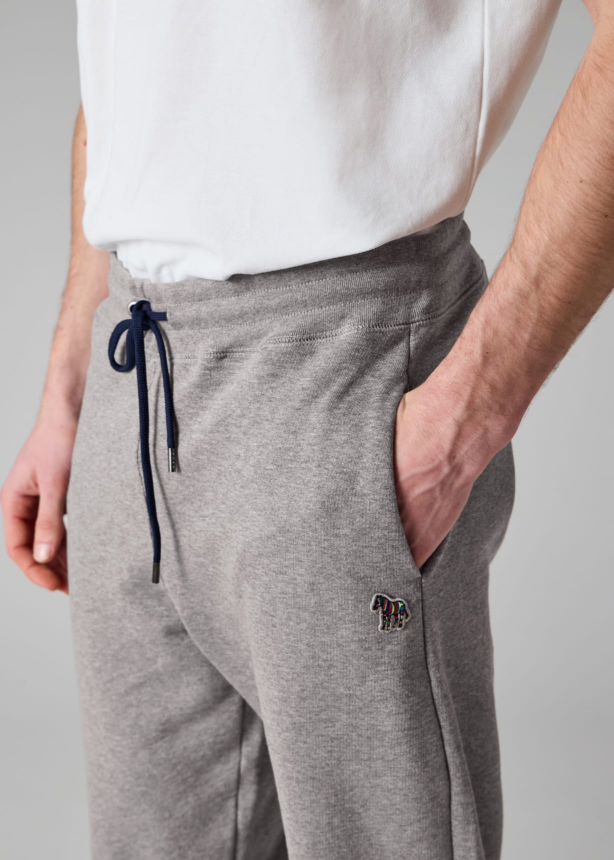 Tapered-Fit Grey Zebra Logo Cotton Sweatpants