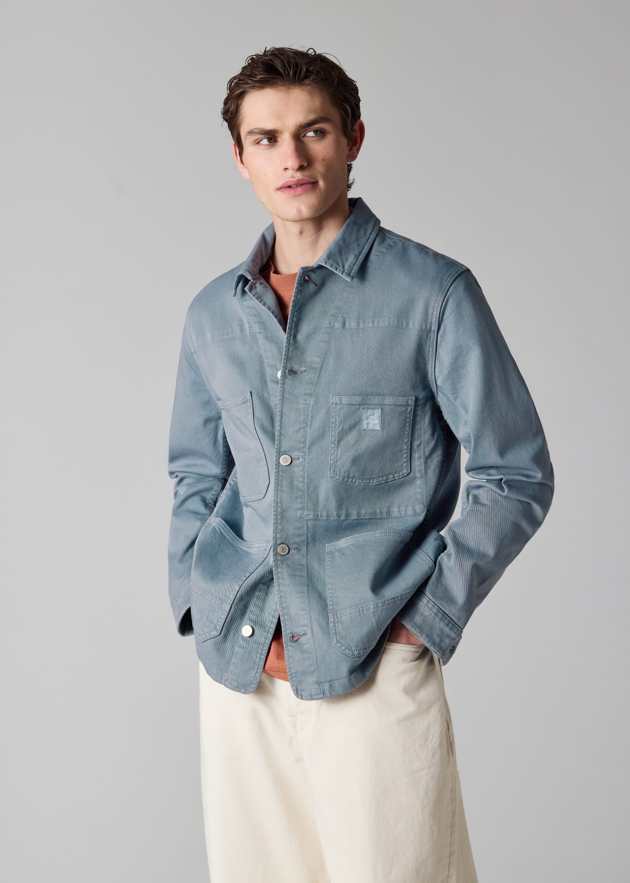 Men's Powder Blue Garment-Dyed Denim Work Jacket