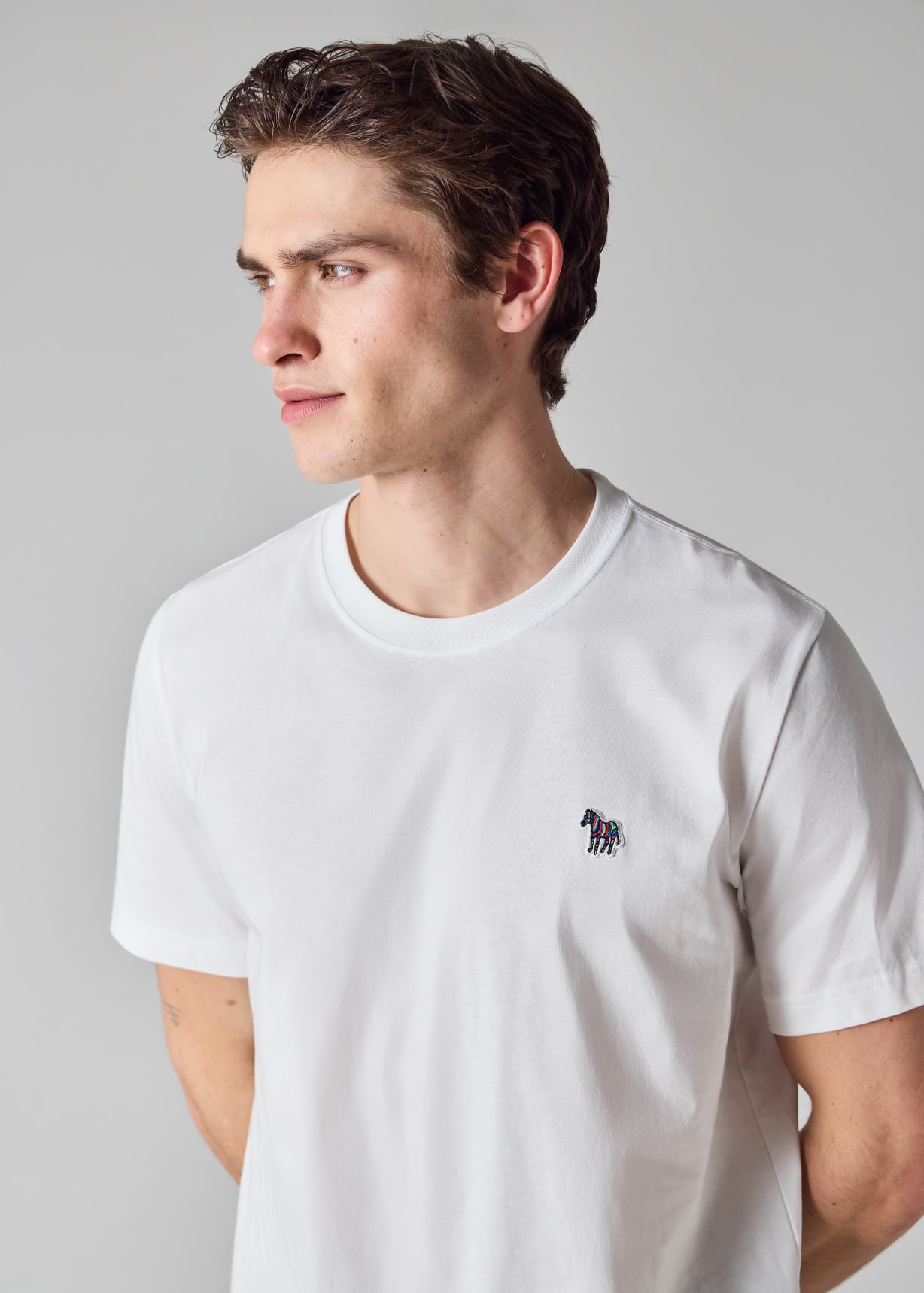 Men's White Cotton Zebra Logo T-Shirt