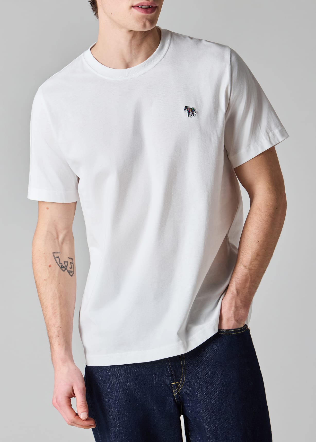 Men's White Cotton Zebra Logo T-Shirt