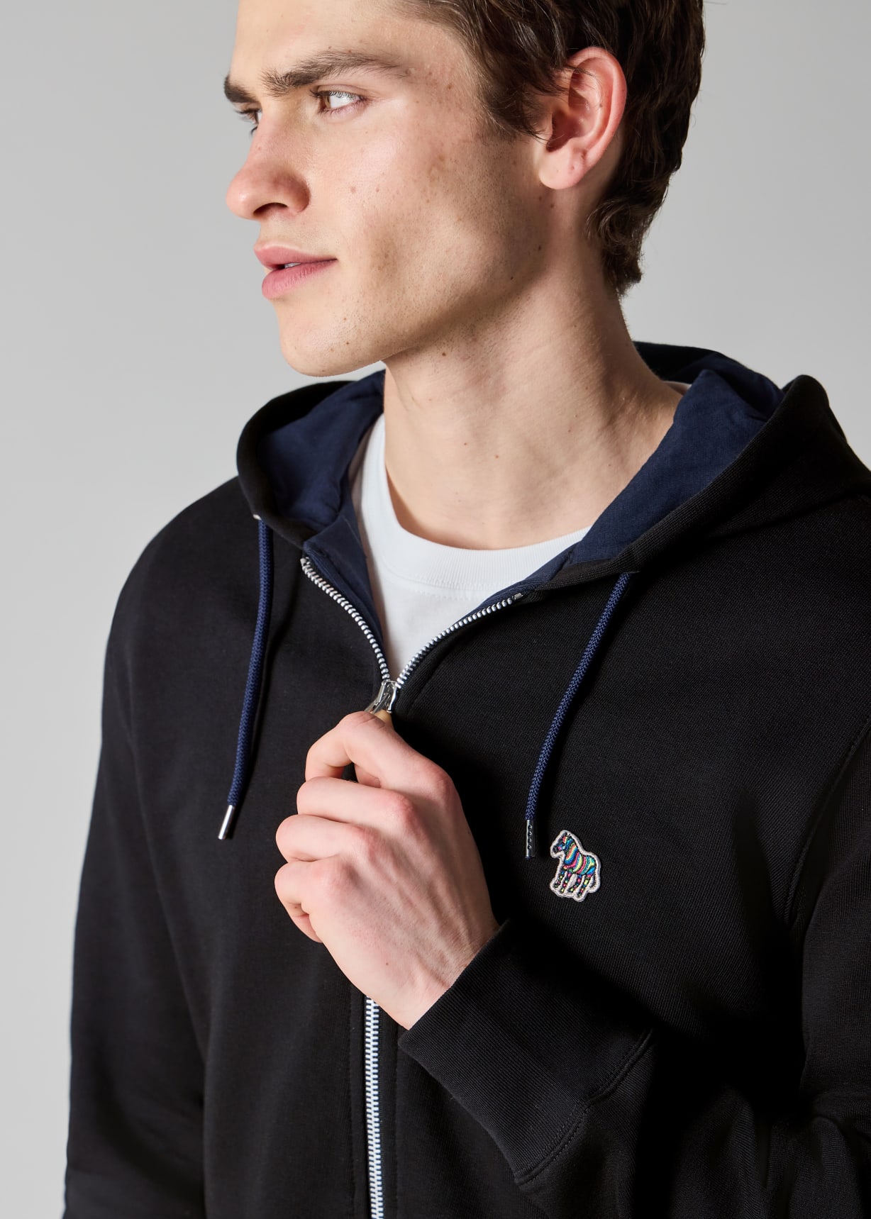 Men's Black Cotton Zip-Front Zebra Logo Hoodie