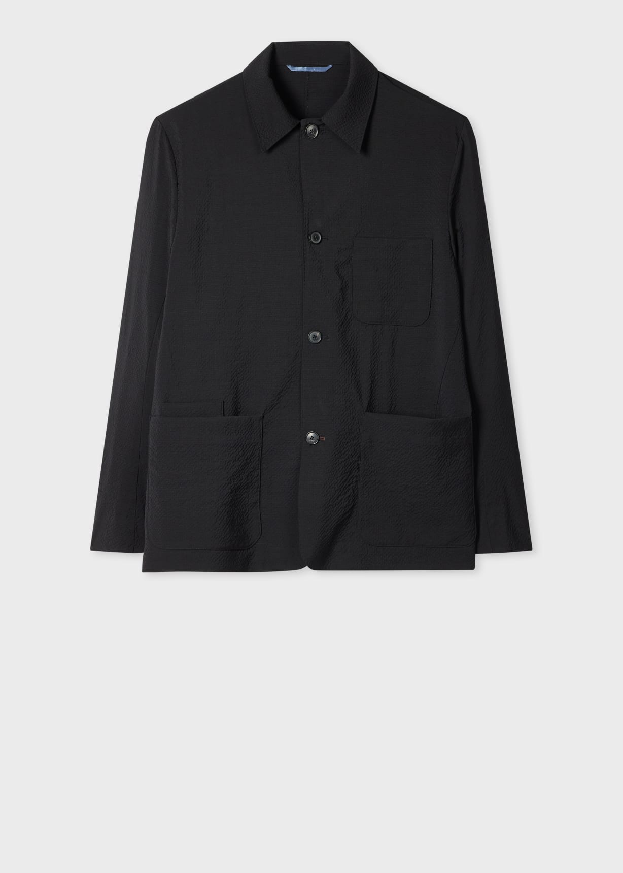 Paul Smith BLACKウール100% 牛革留め サイズ42 Men's Black Stretch-Wool Seersucker Work Jacket