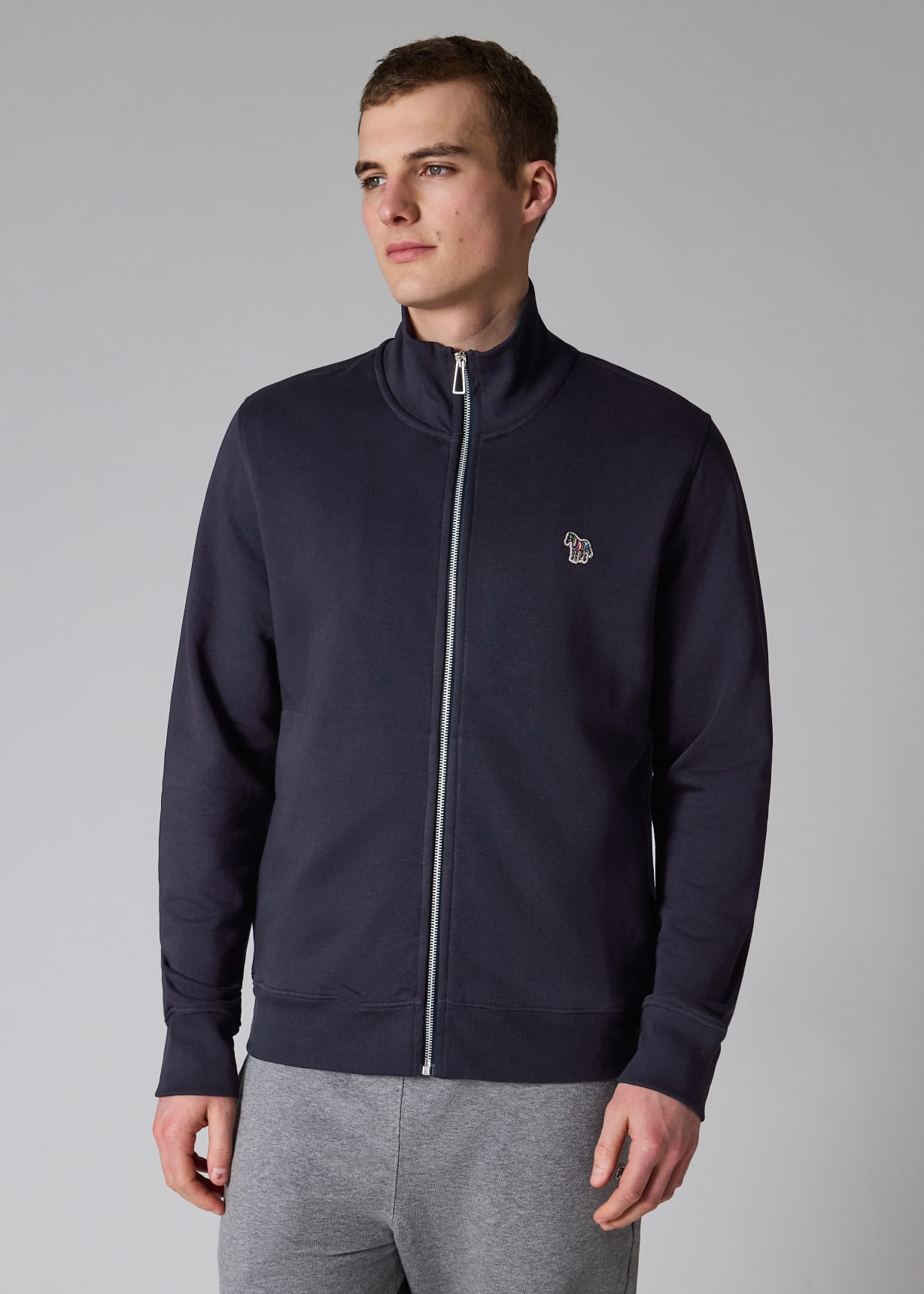 Men's Navy Cotton Zebra Logo Zip Sweatshirt
