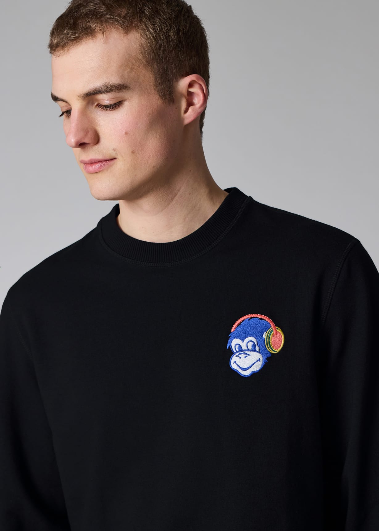 Men's Black Embroidered 'Monkey Headphones' Sweatshirt