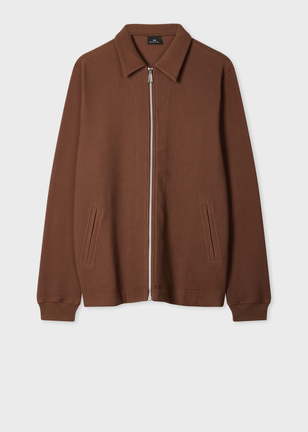 Men's Brown Cotton Ribbed Zip Through Sweatshirt