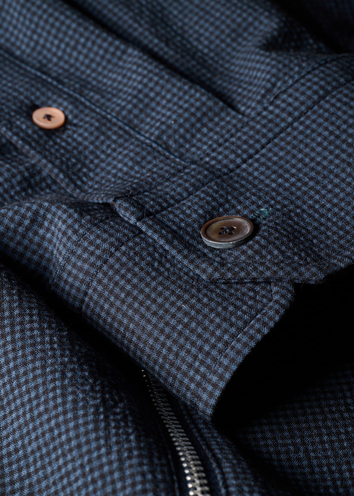 Men's Blue Seersucker Check Zip Shirt Jacket