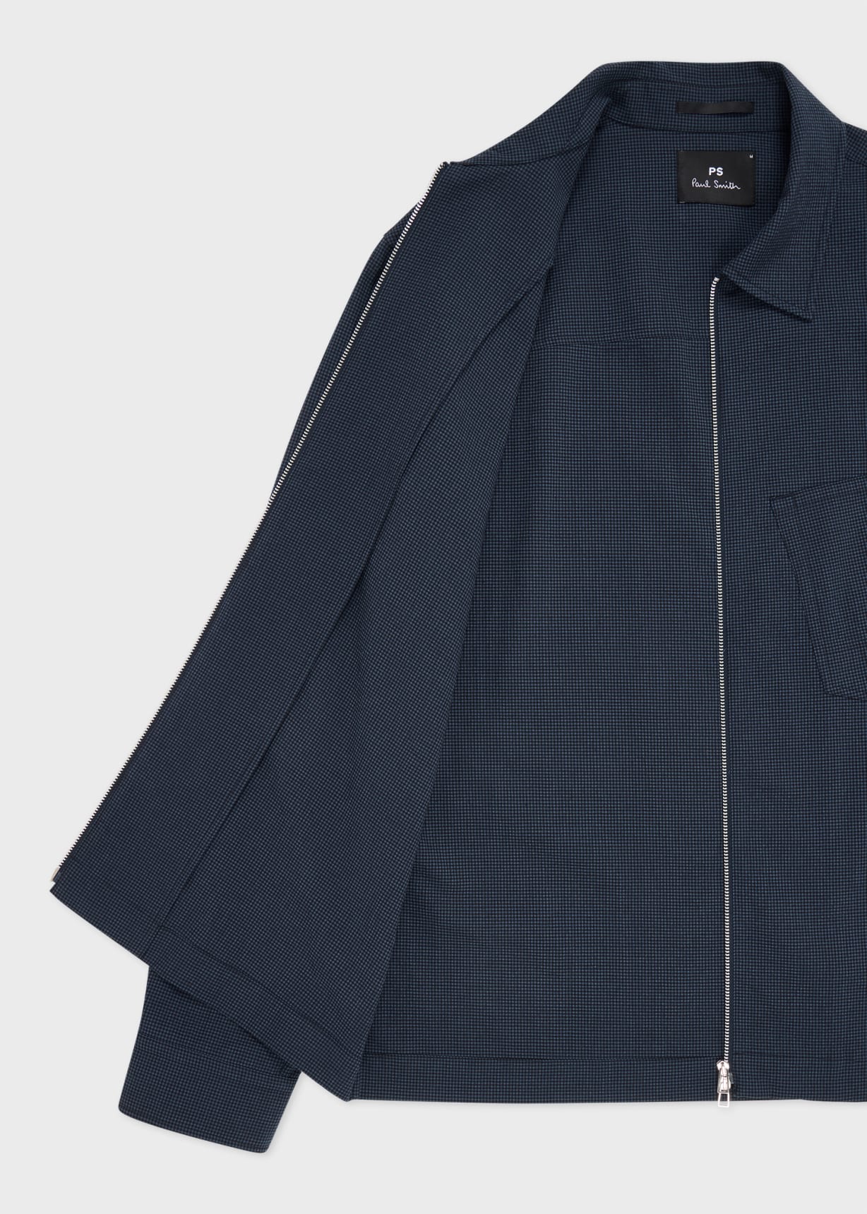Men's Blue Seersucker Check Zip Shirt Jacket