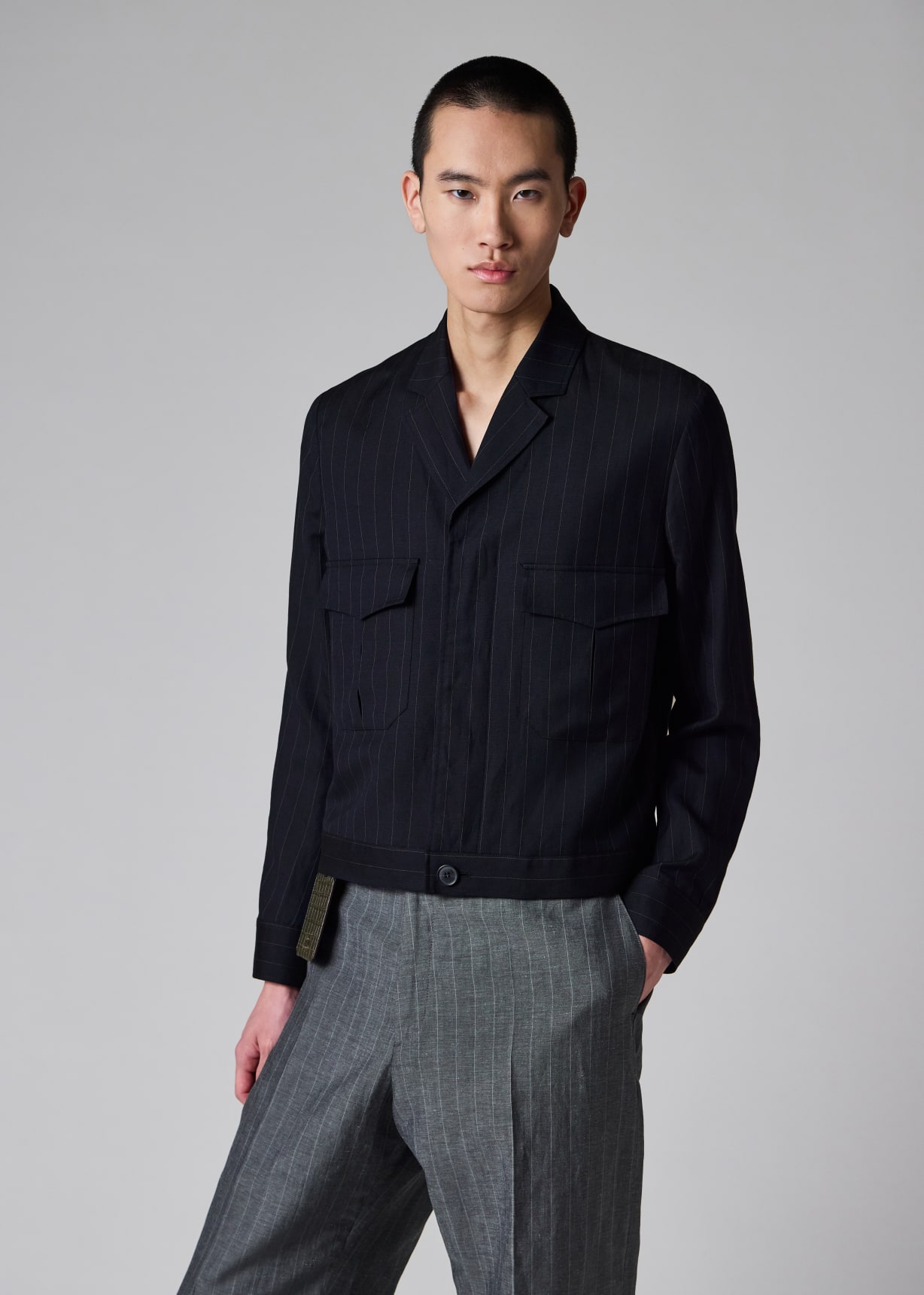 Men's Navy Wool-Linen Pinstripe Jacket