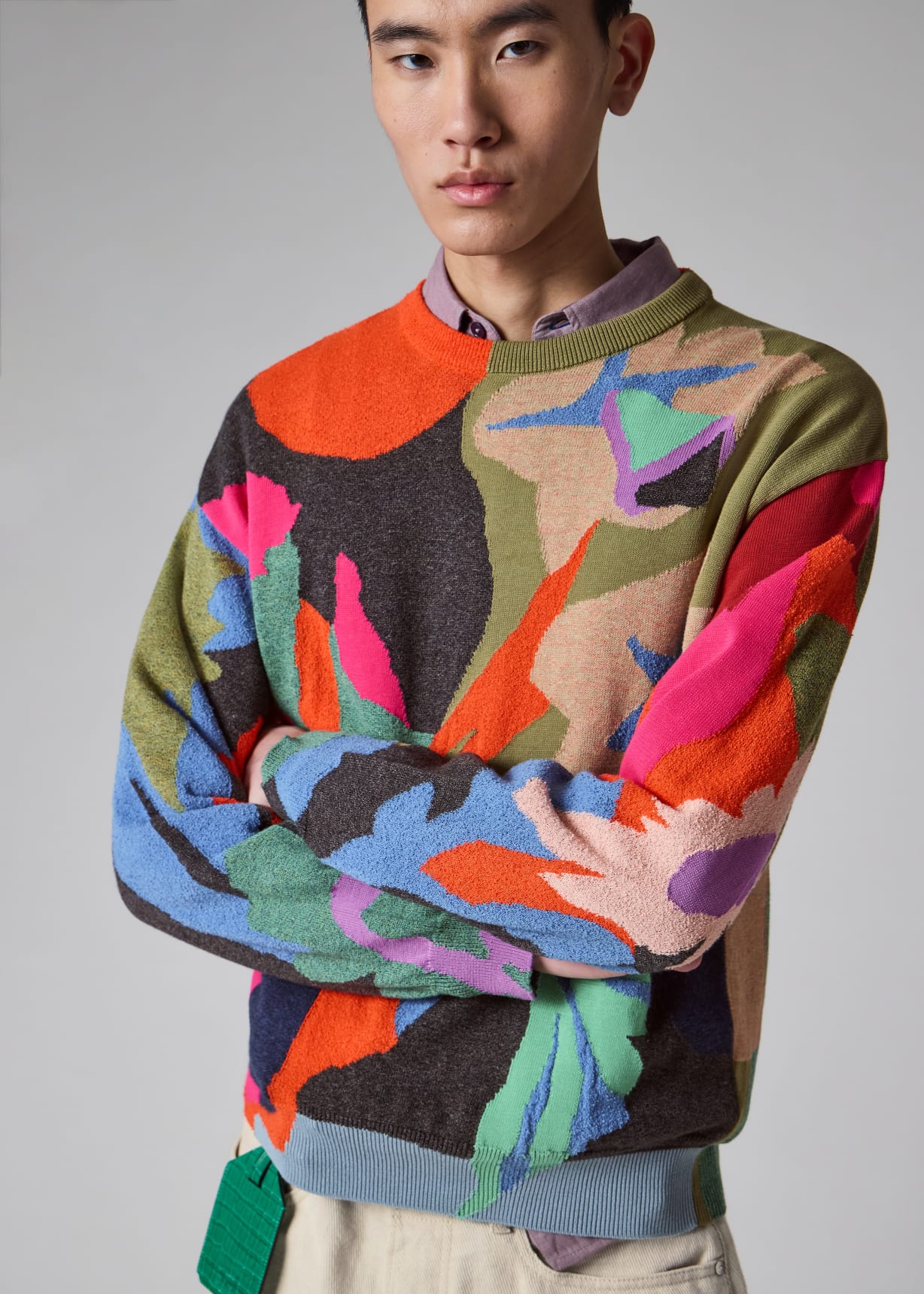 Men's 'River Collage' Knitted Cotton Sweater
