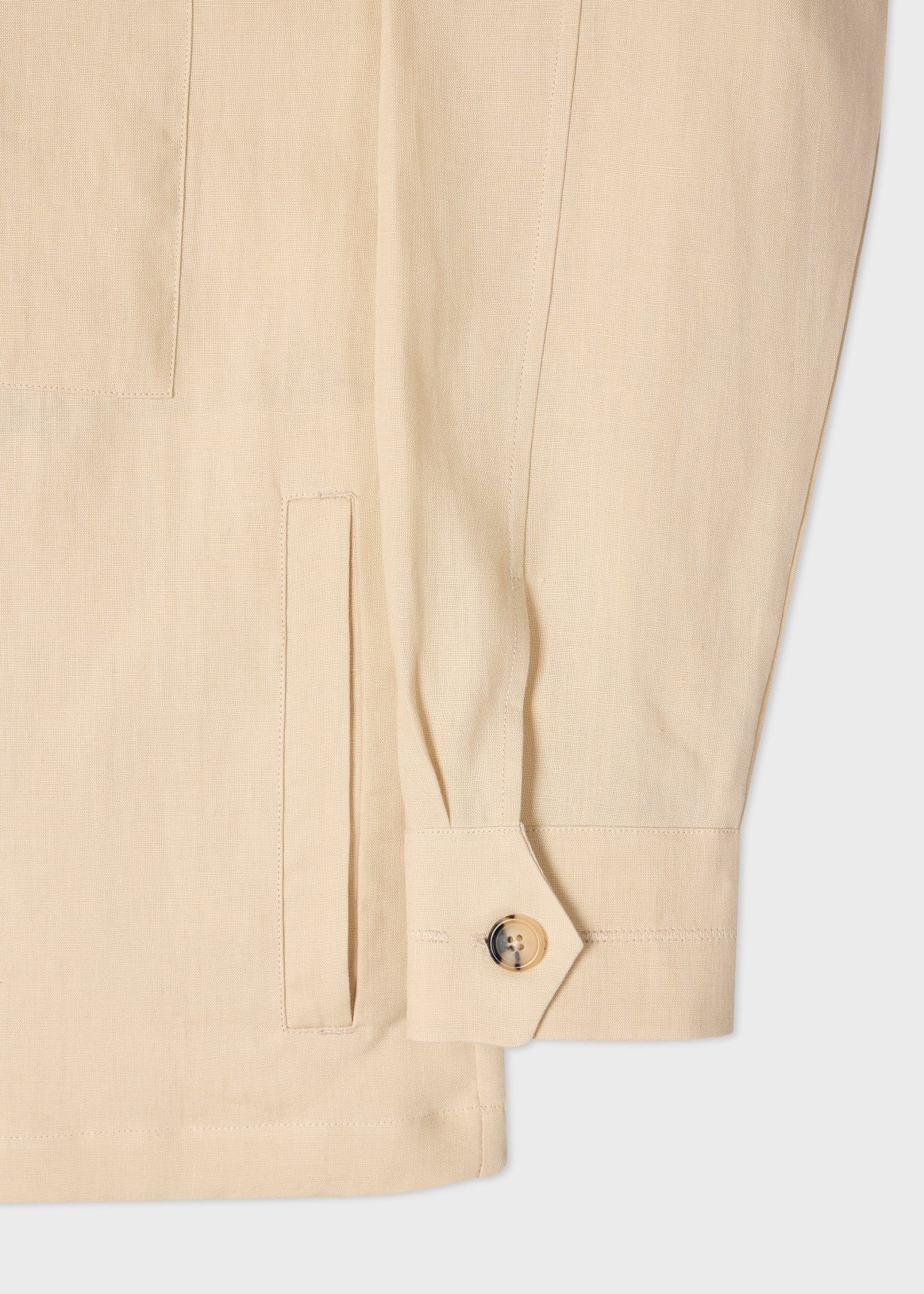 Men's Ecru Linen Patch-Pocket Drawstring Jacket