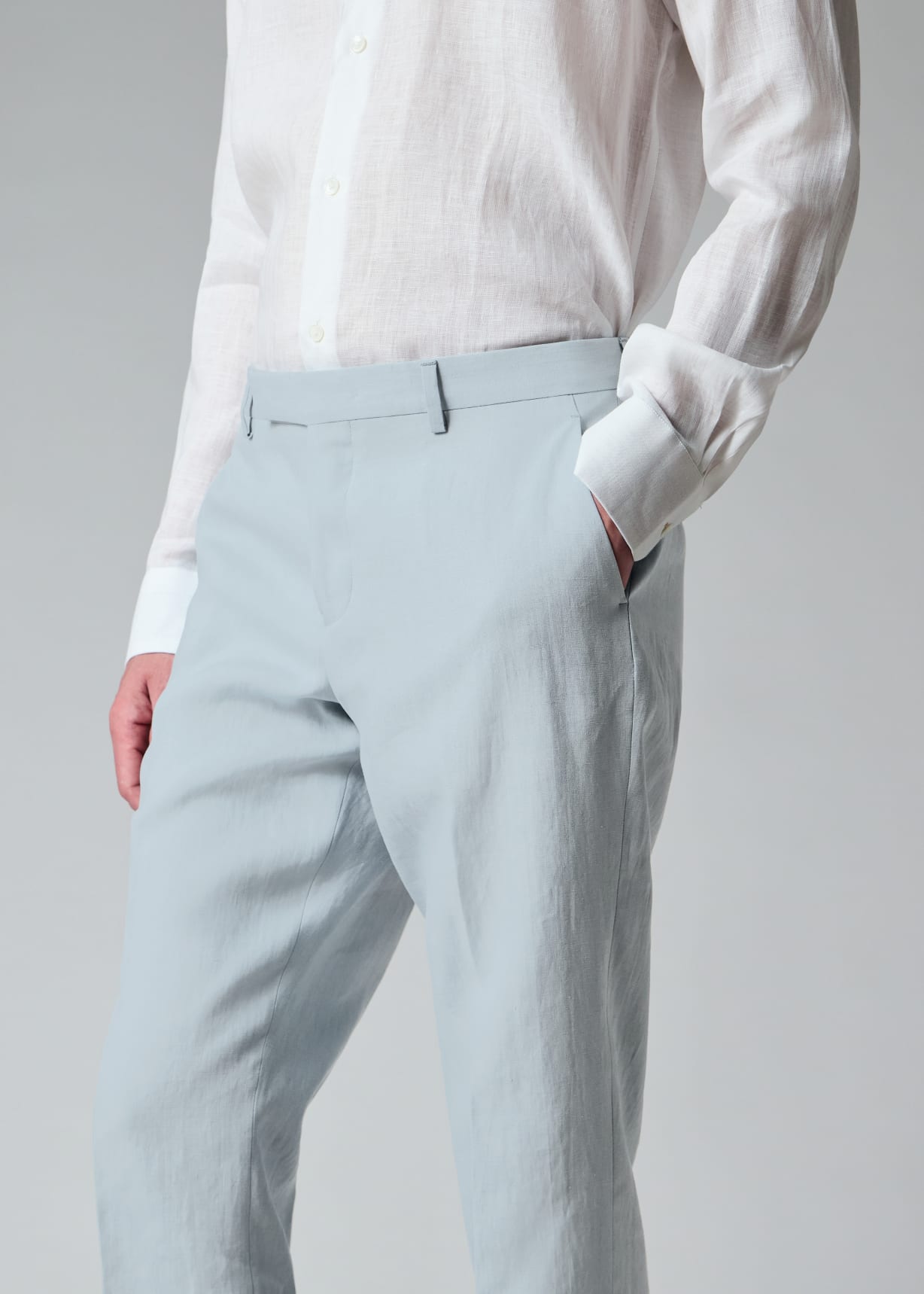 Men s Tapered Fit Light Blue Linen Trousers