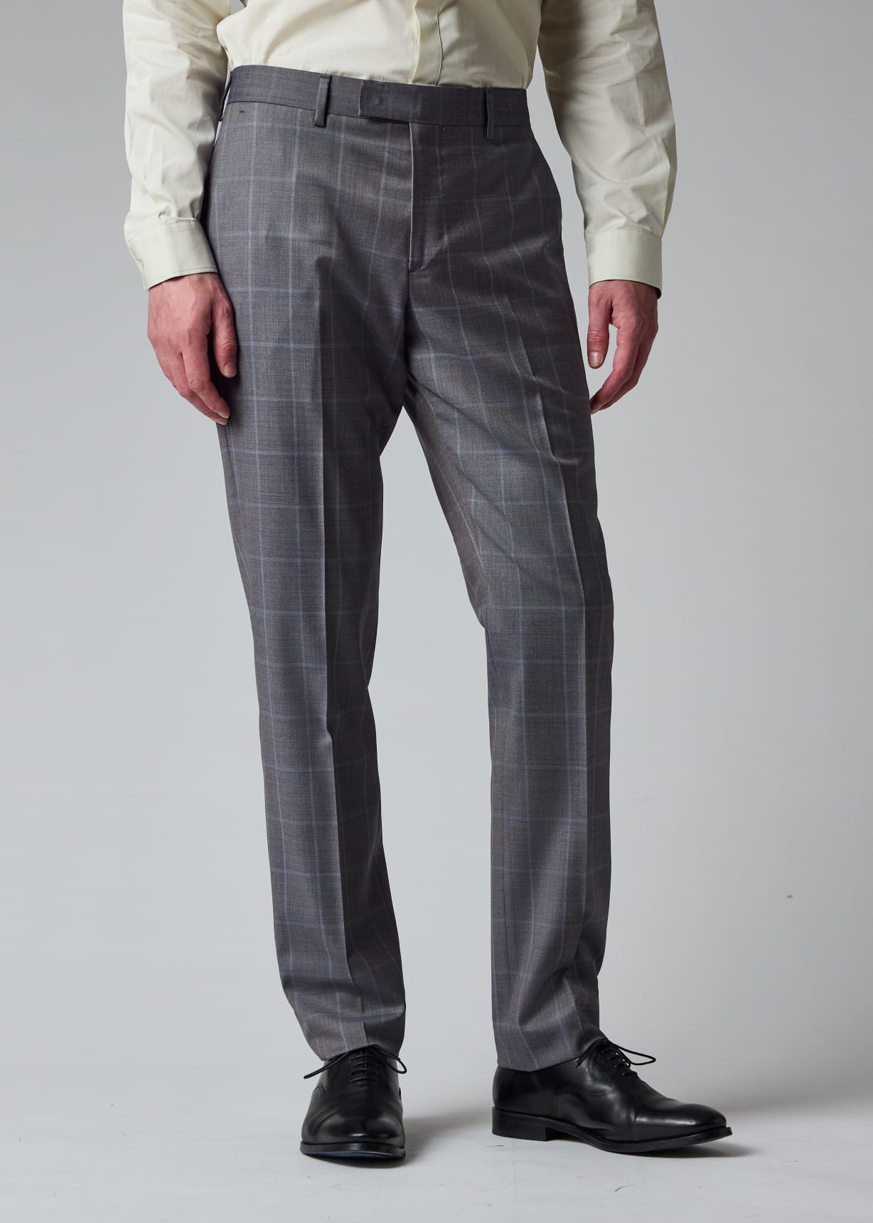 Men's Tailored-Fit Grey Windowpane Check Wool Suit