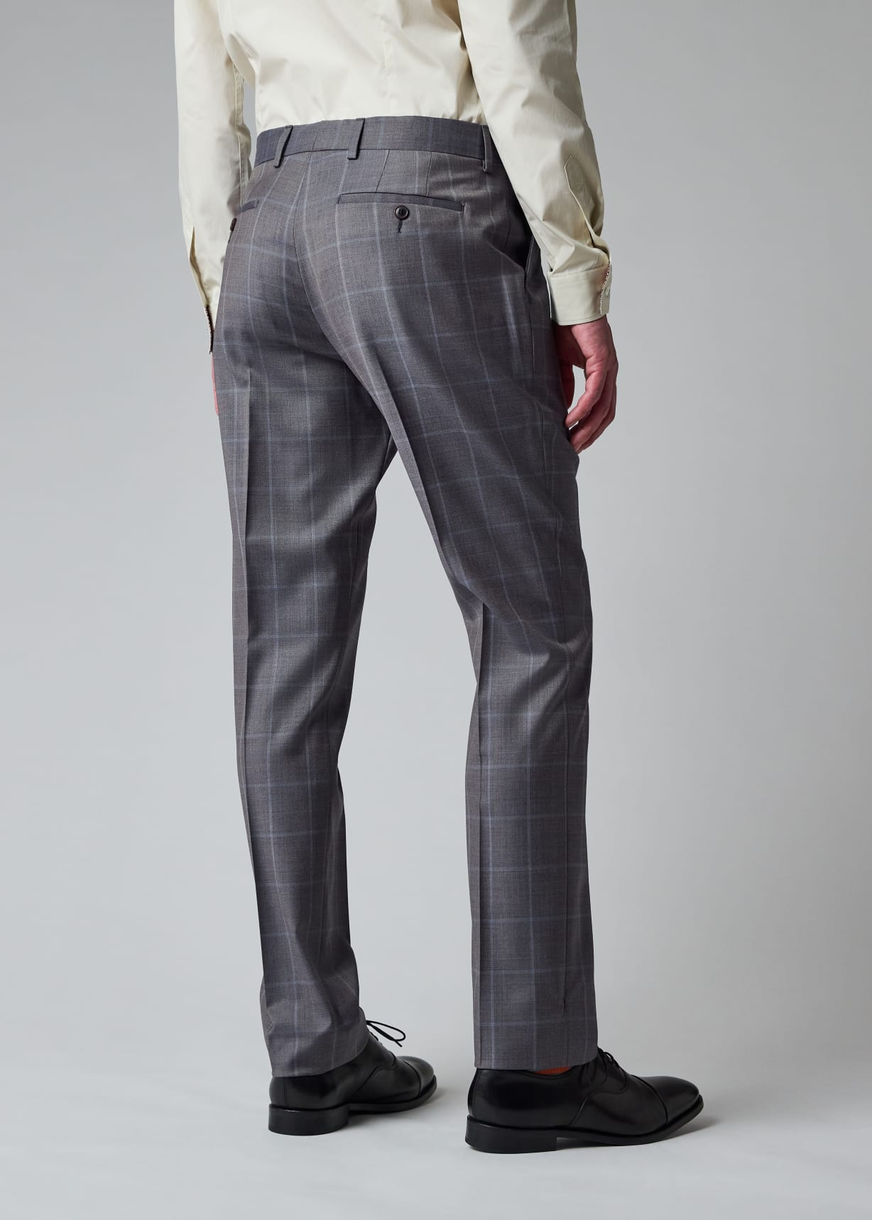 Men's Tailored-Fit Grey Windowpane Check Wool Suit