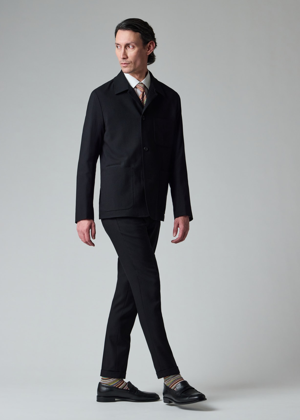 Men's Black Two-Ply Hopsack Wool Work Jacket