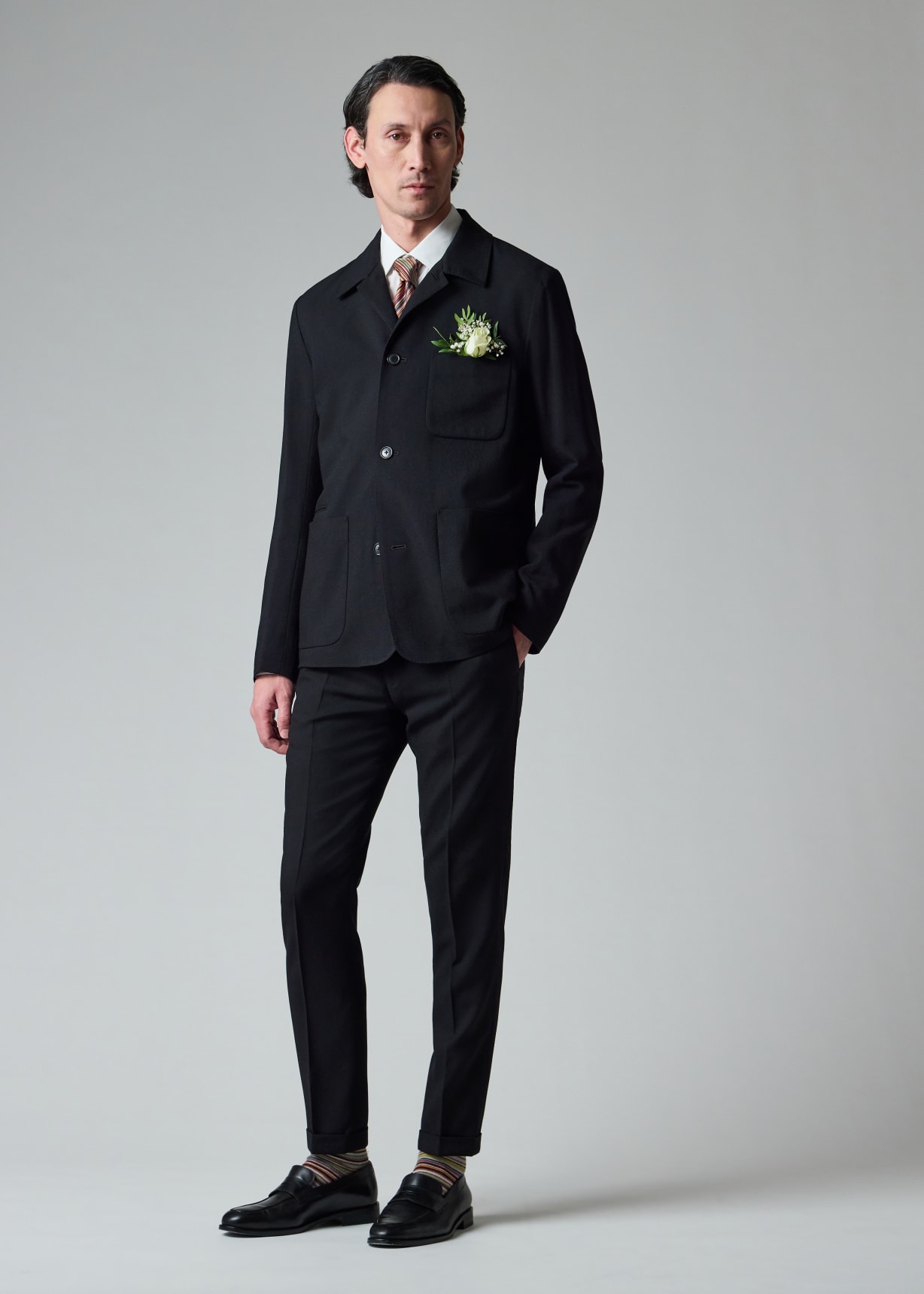 Men's Black Two-Ply Hopsack Wool Work Jacket