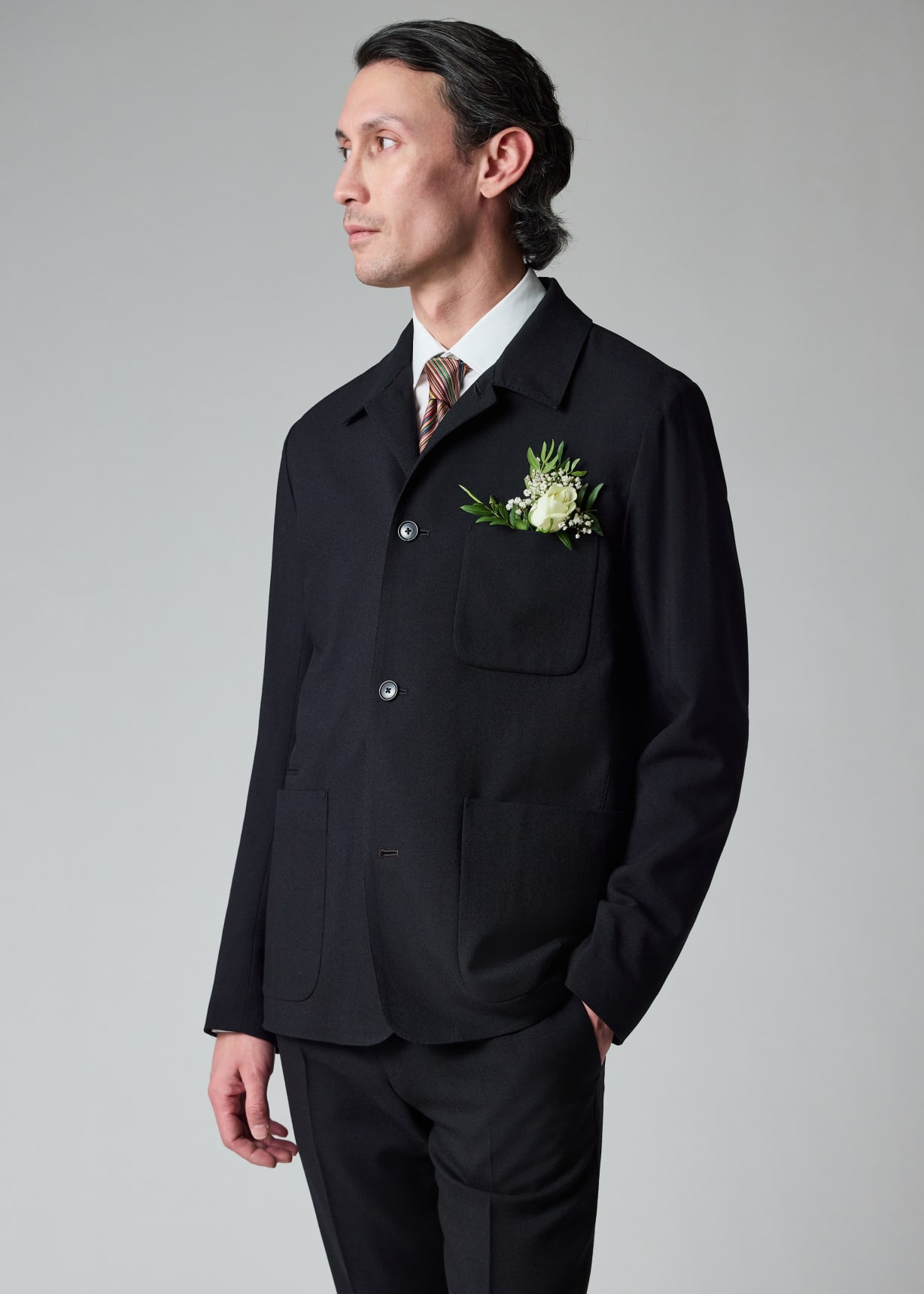 美品 BLACKLABEL Paul Smith 春夏テーラードジャケット 42 Men's Black Two-Ply Hopsack Wool Work Jacket