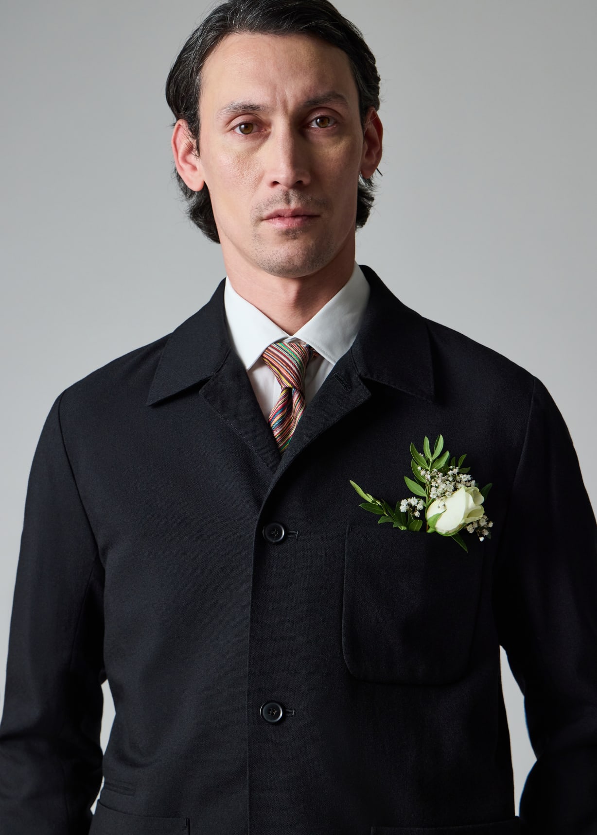 Men's Black Two-Ply Hopsack Wool Work Jacket