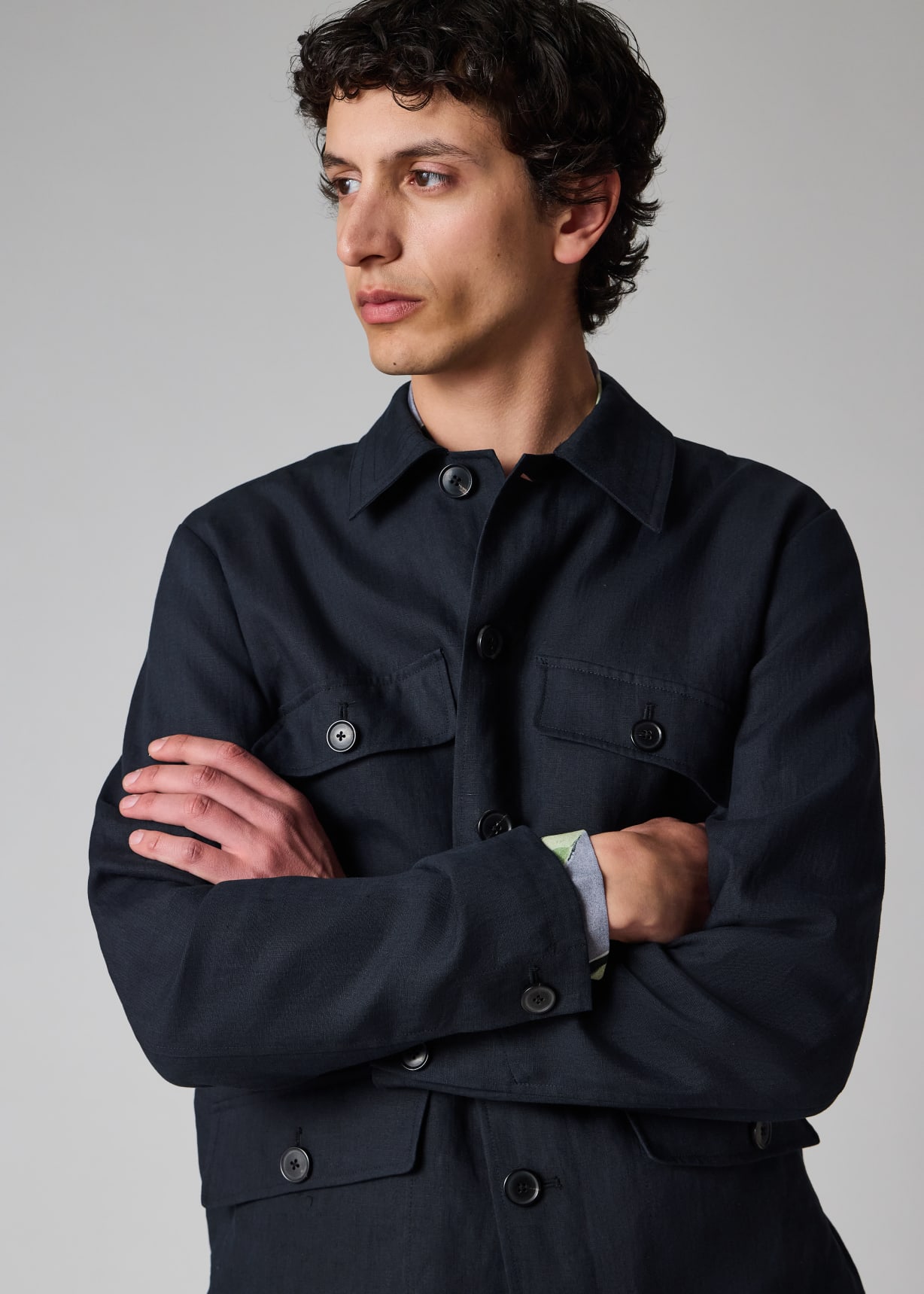 Men's Navy Linen Field Jacket