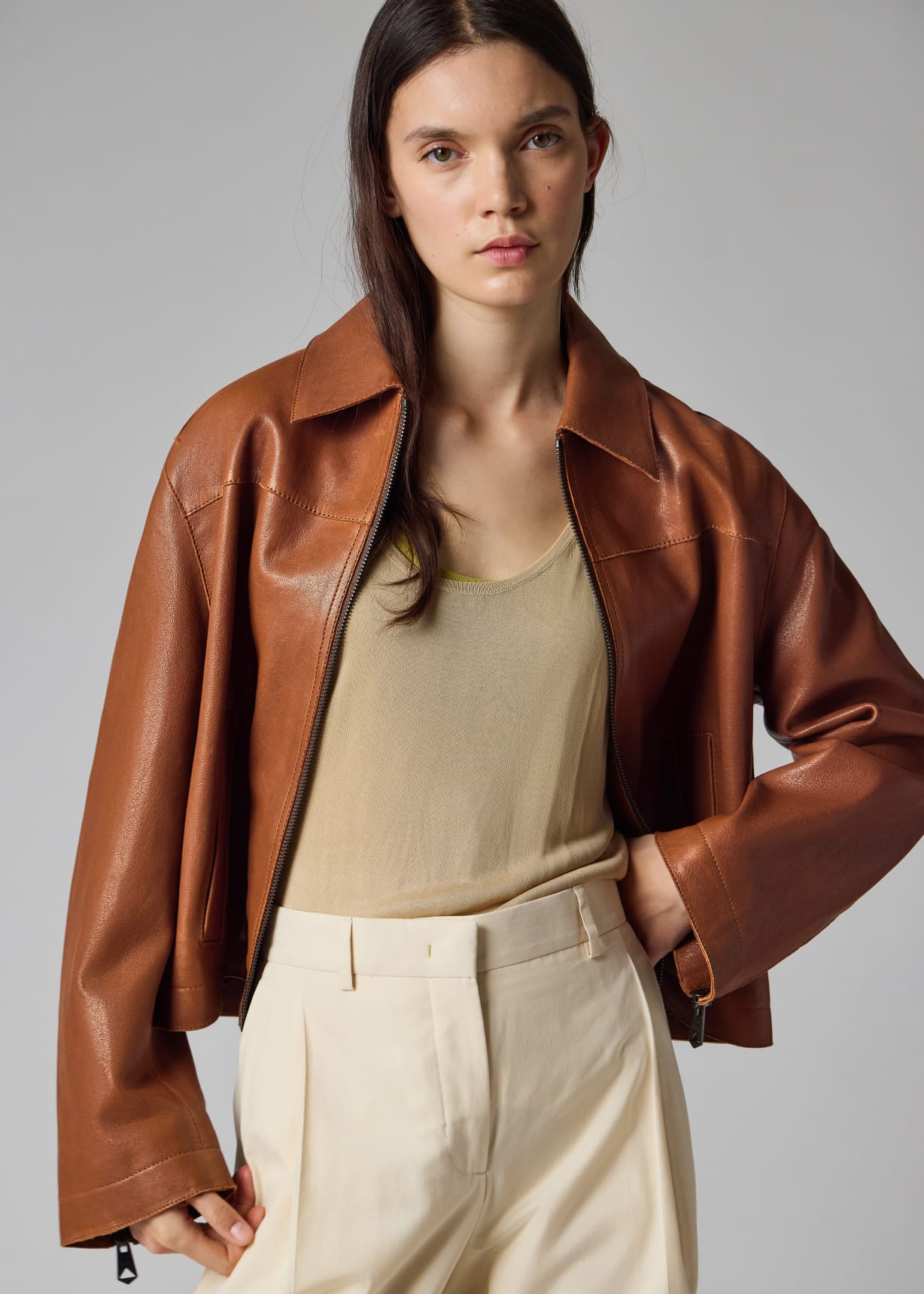Women's Tan Leather Jacket Paul Smith