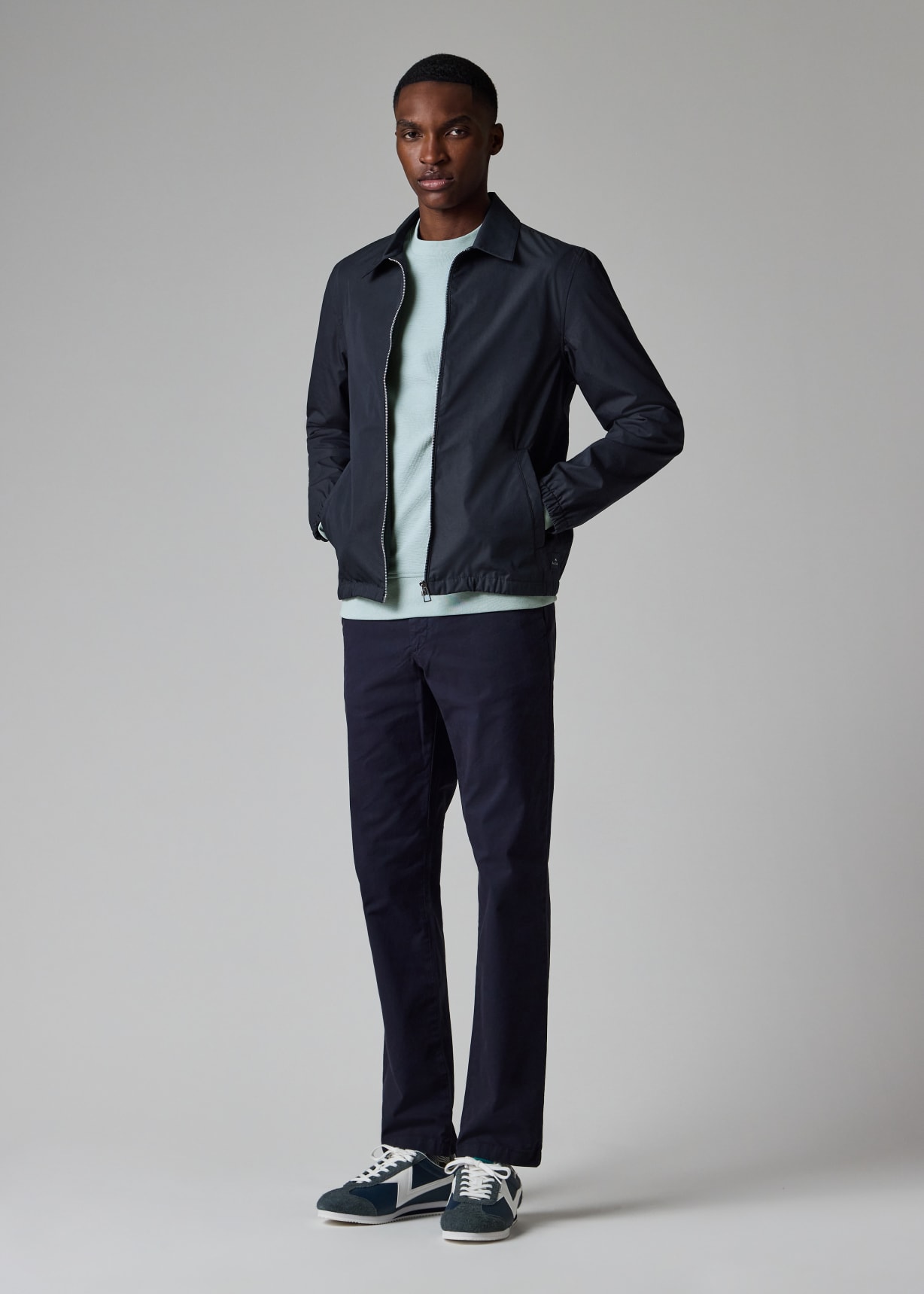 Men's Navy Cotton-Blend Zip Jacket