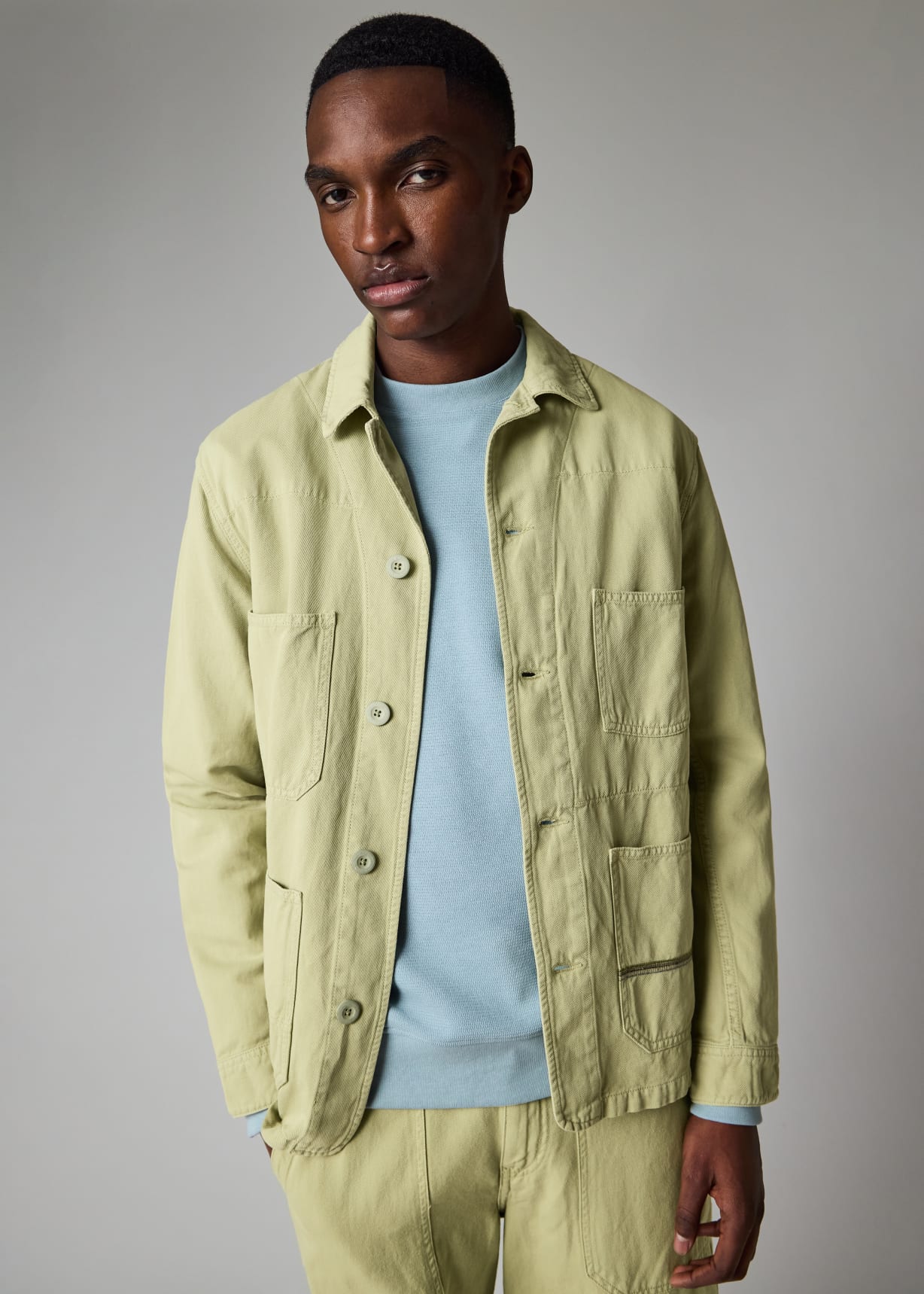 Men's Pale Green Cotton-Linen Work Jacket