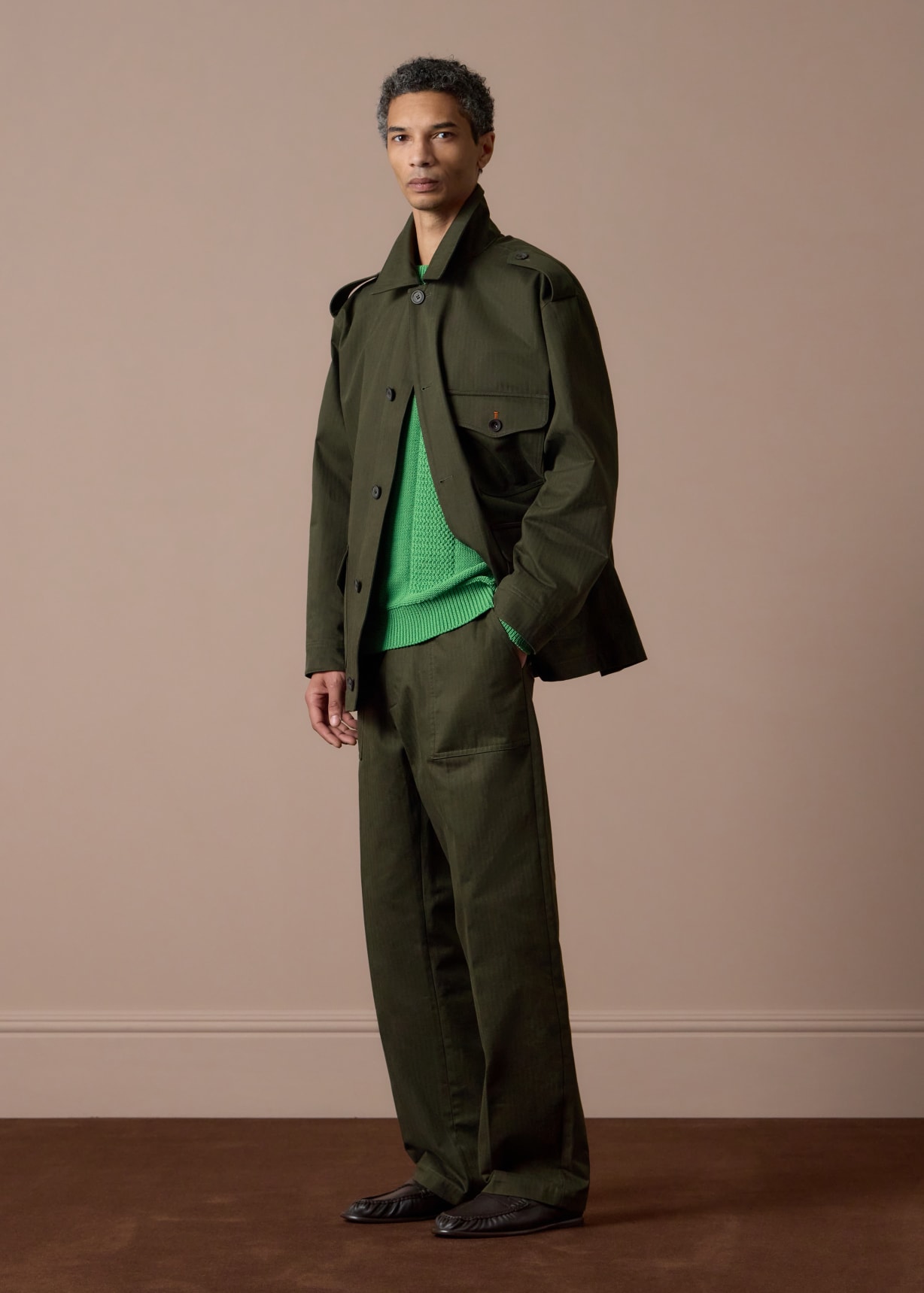 Khaki Cotton Herringbone Field Jacket