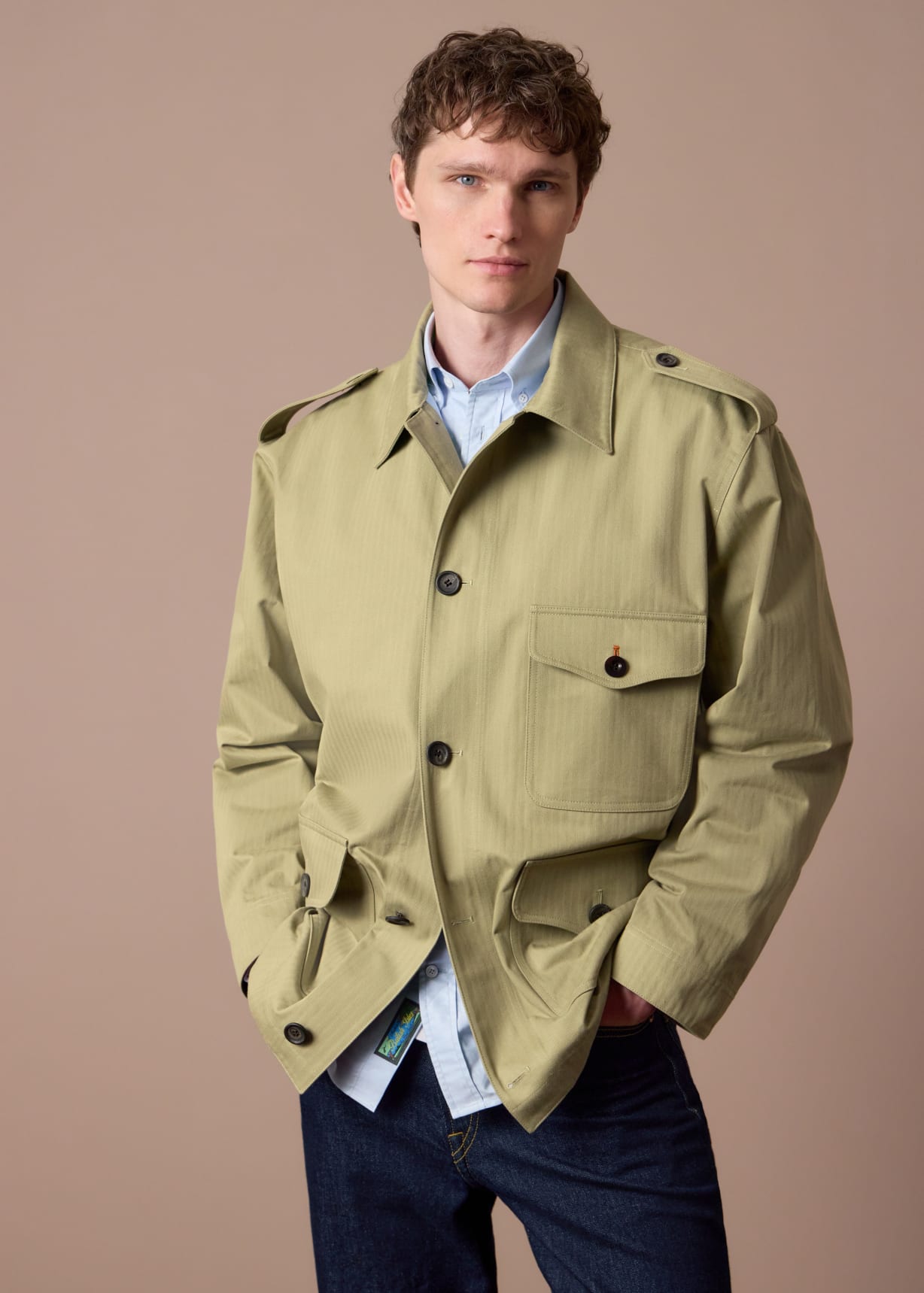 Stone Cotton Herringbone Field Jacket