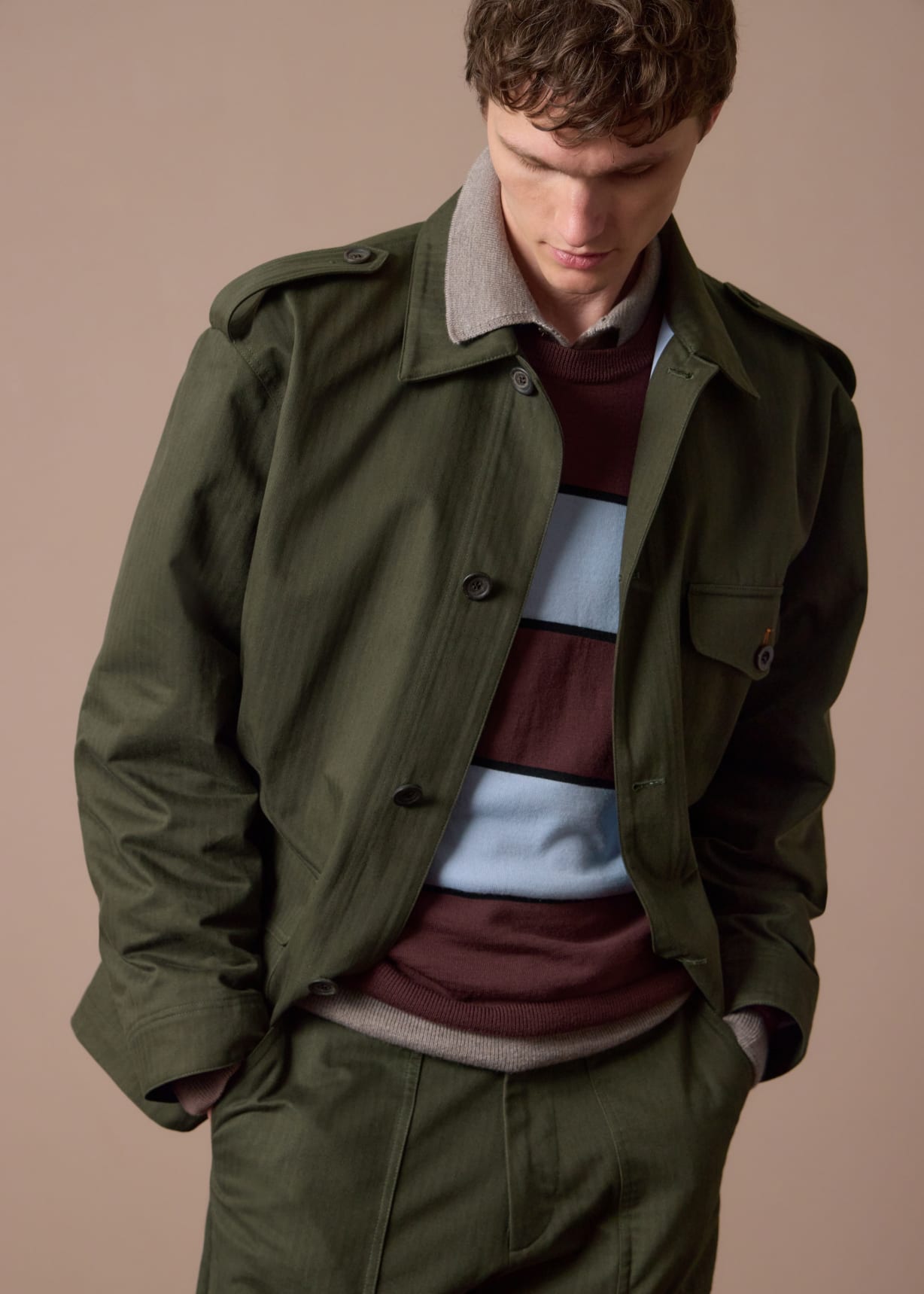 Khaki Cotton Herringbone Field Jacket
