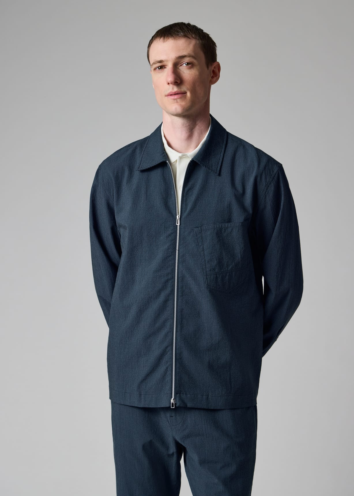Paul Smith ジップアップジャケット　archive Men's Blue Seersucker Check Zip Shirt Jacket