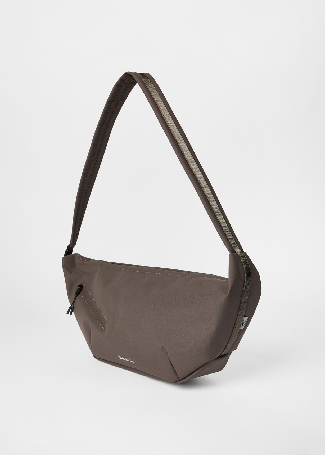 Mauve Nylon Sling Cross Body Bag with Leather Trims