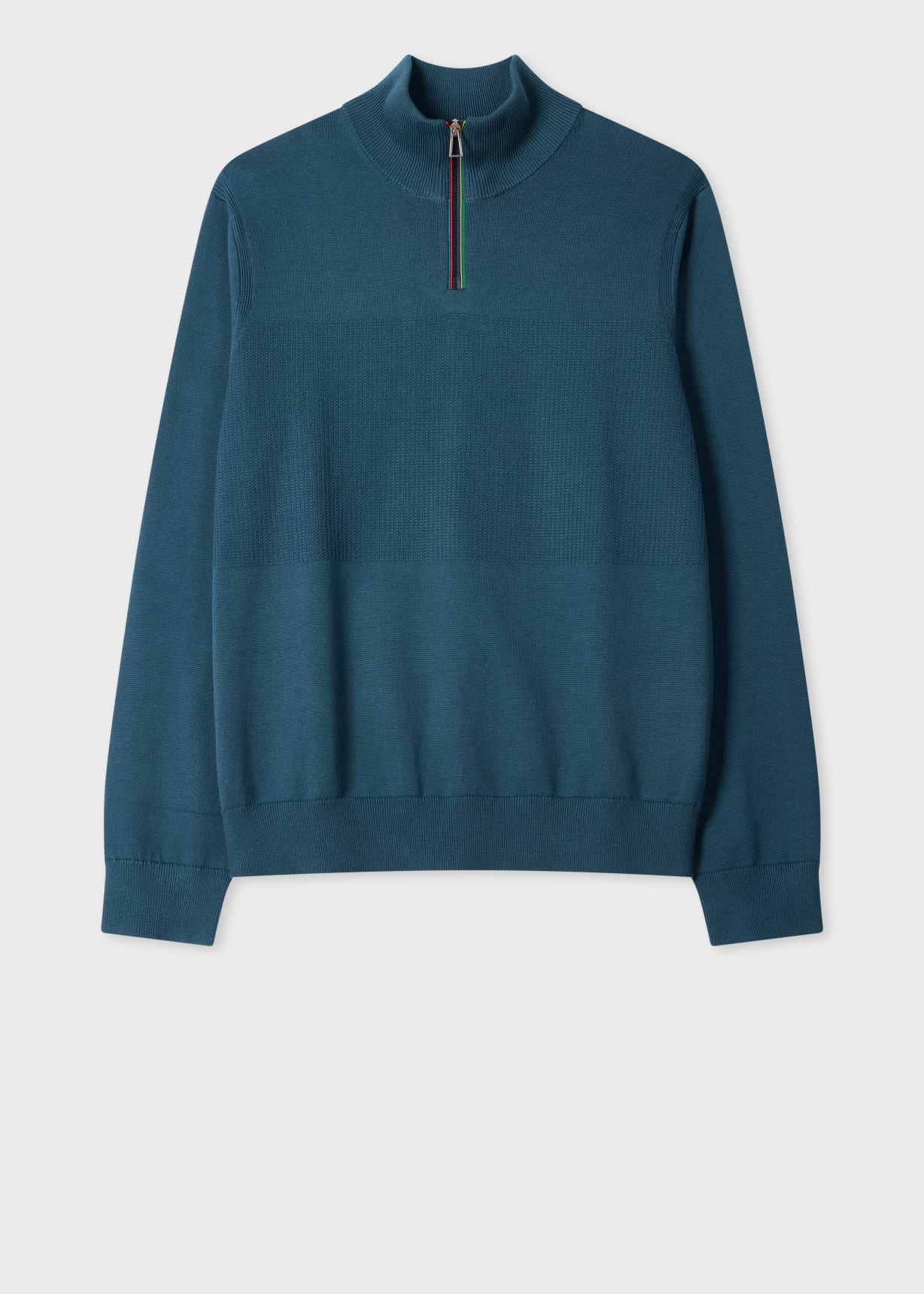 Men's Teal 'Sports Stripe' Quarter Zip Sweater
