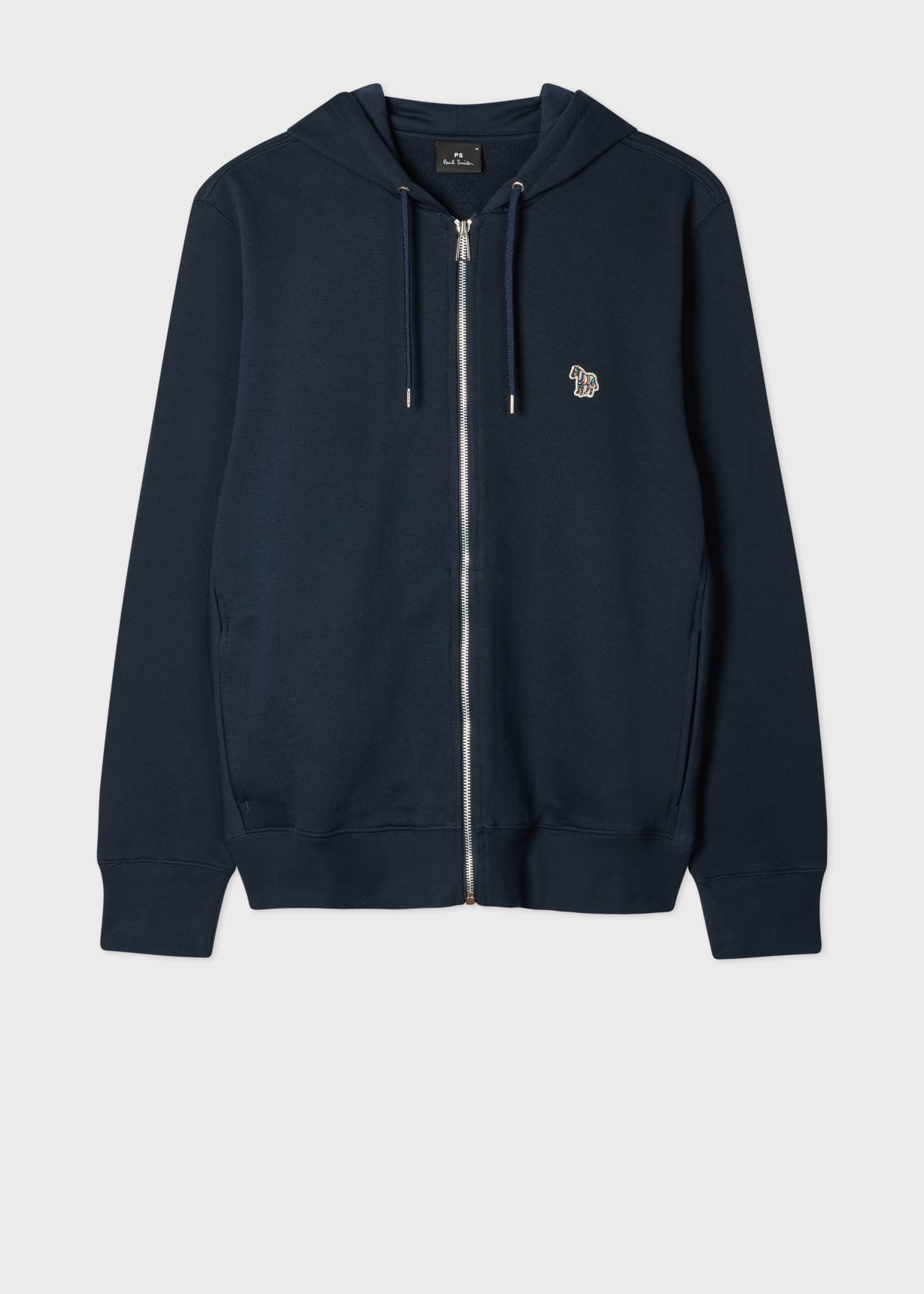Men's Dark Navy Cotton Zip-Front Zebra Logo Hoodie