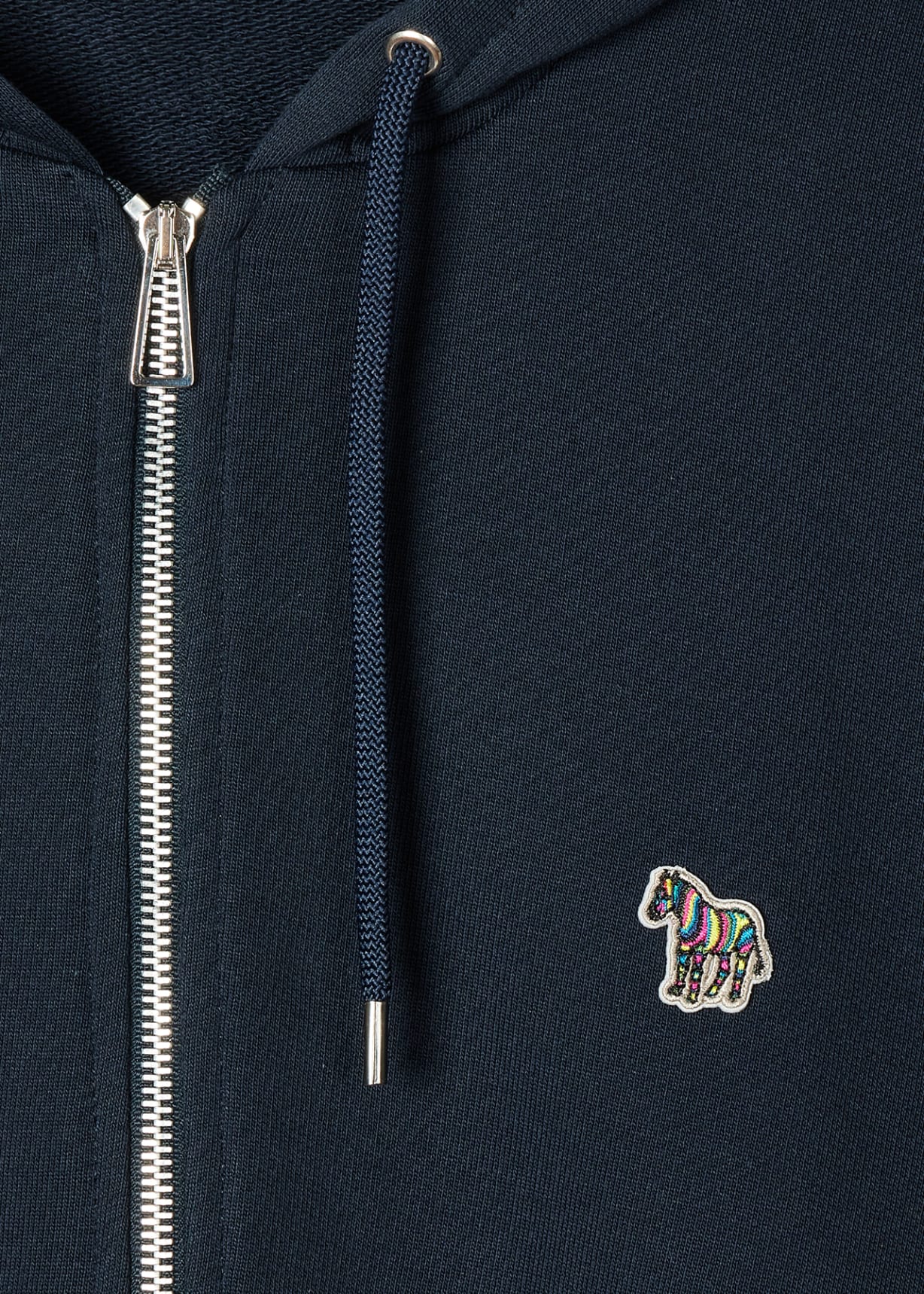 Men's Dark Navy Cotton Zip-Front Zebra Logo Hoodie