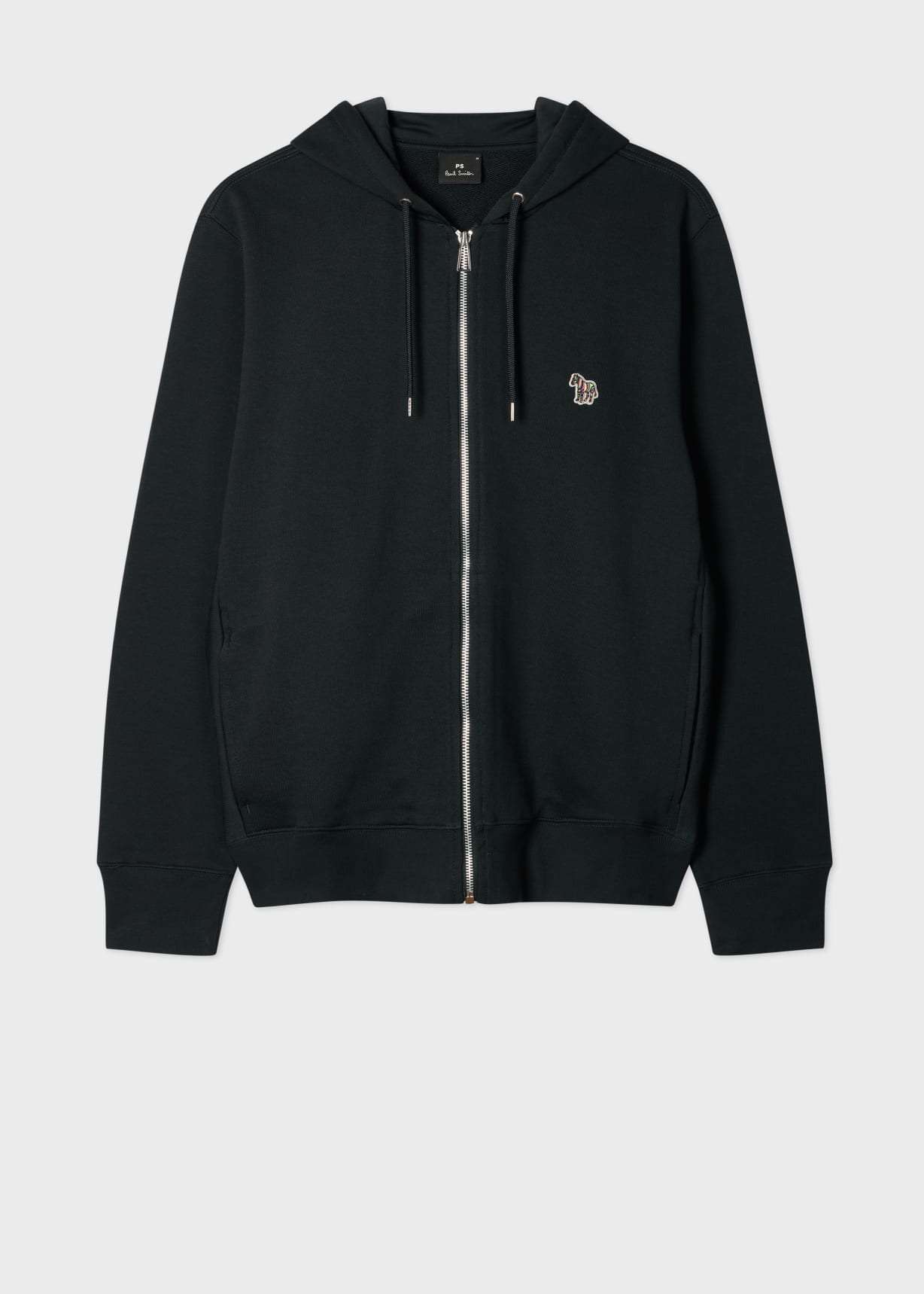 Paul Smith フーディサイズL 黒 Men's Black Cotton Zip-Front Zebra Logo Hoodie
