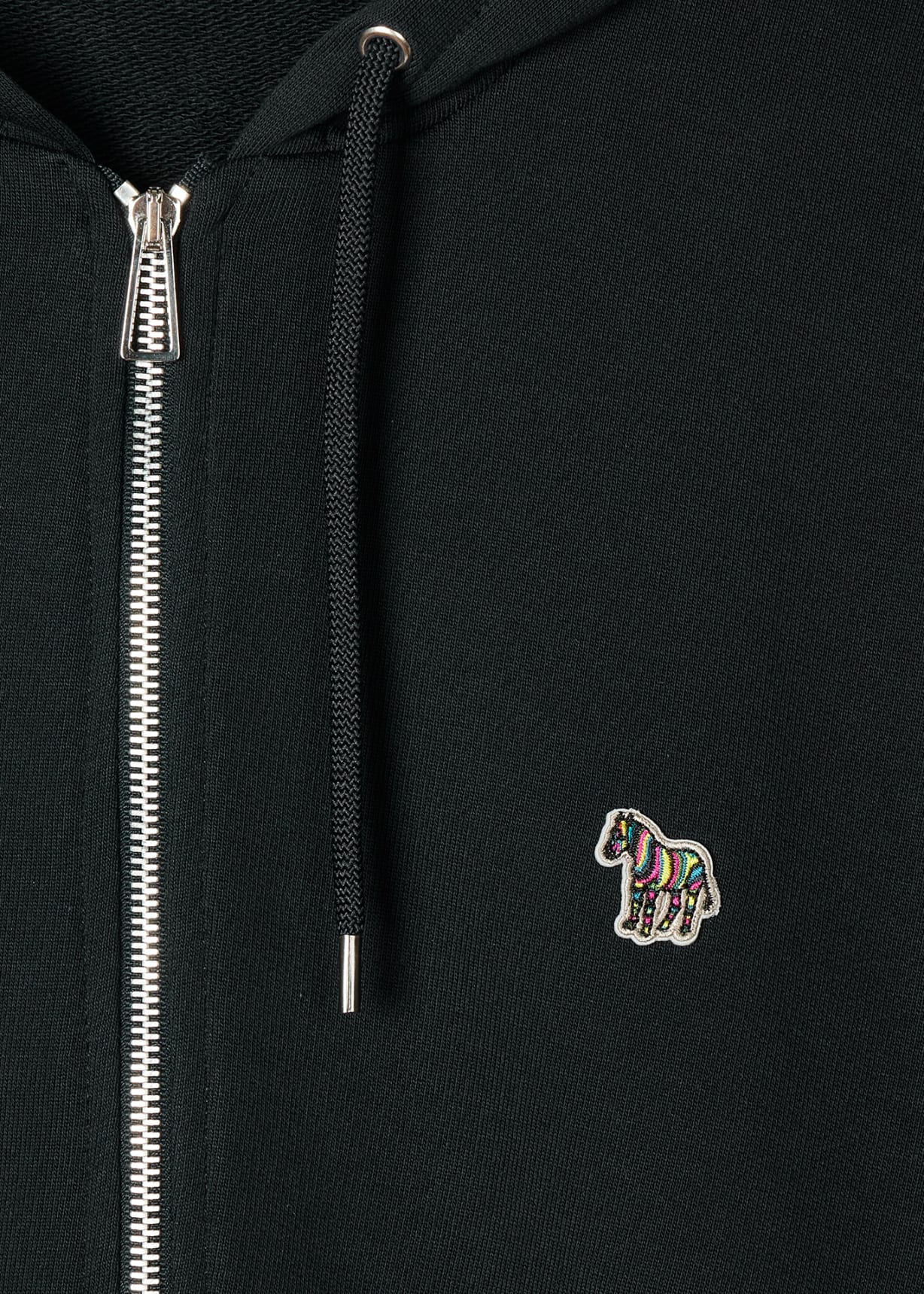 Men's Black Cotton Zip-Front Zebra Logo Hoodie