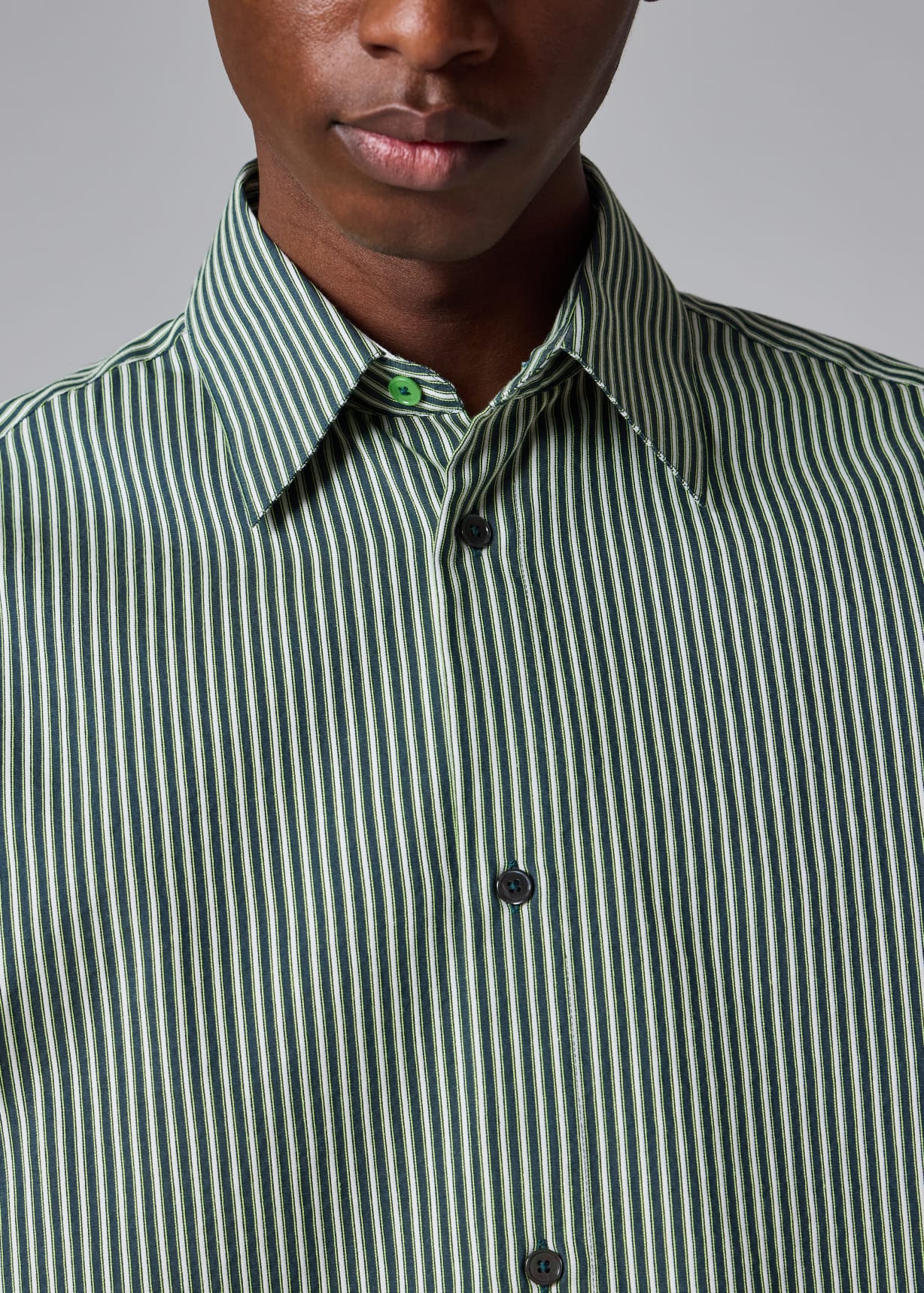 Men's Green Stripe Oversized Cotton-Silk Shirt