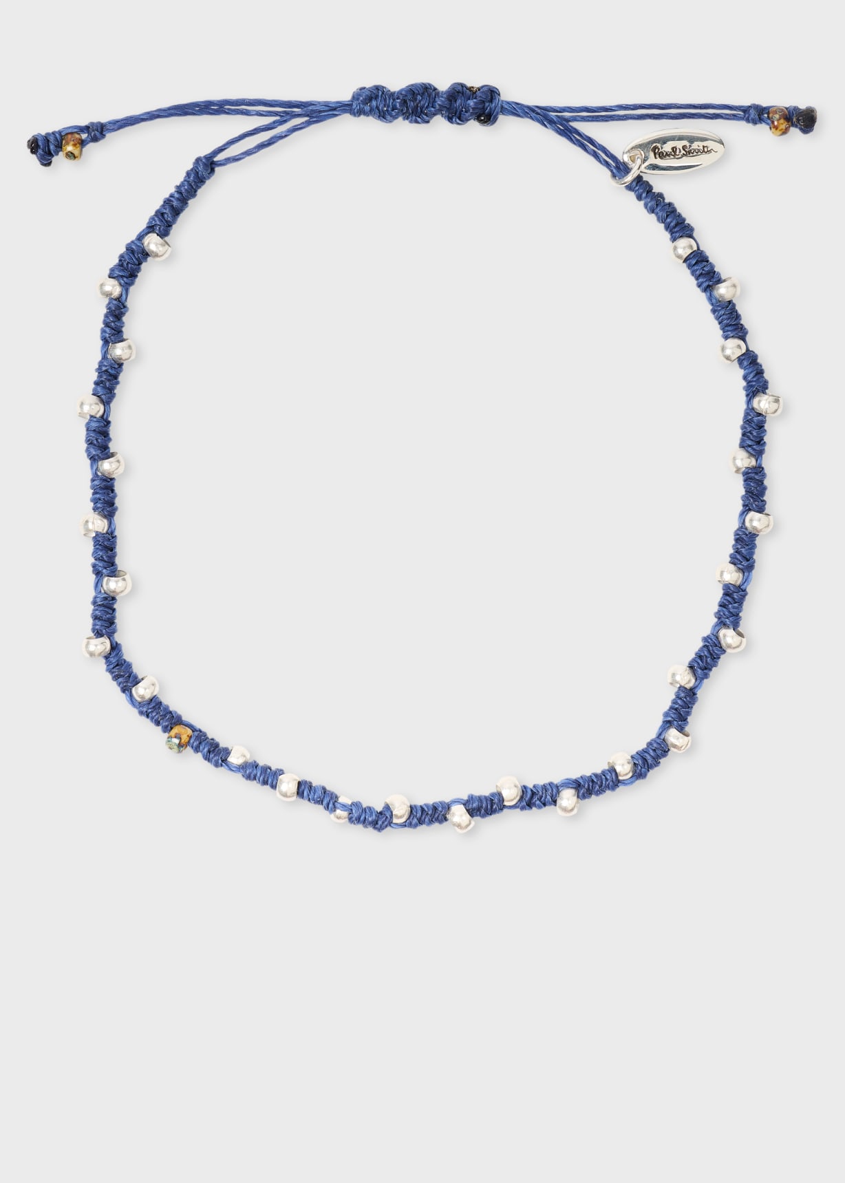 Blue Cord Silver Bead Bracelet